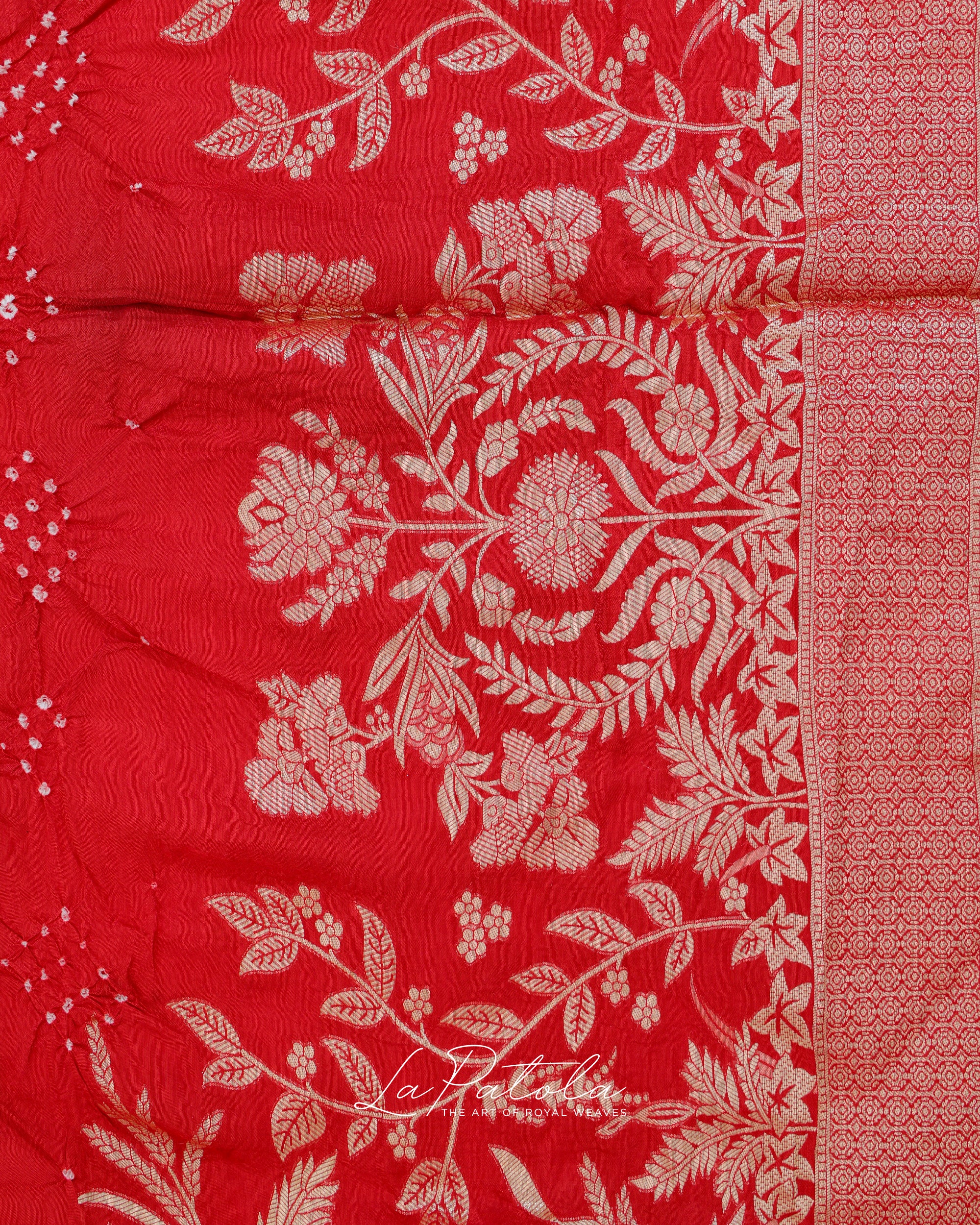 Crimson Floral Buti Bandhej Saree