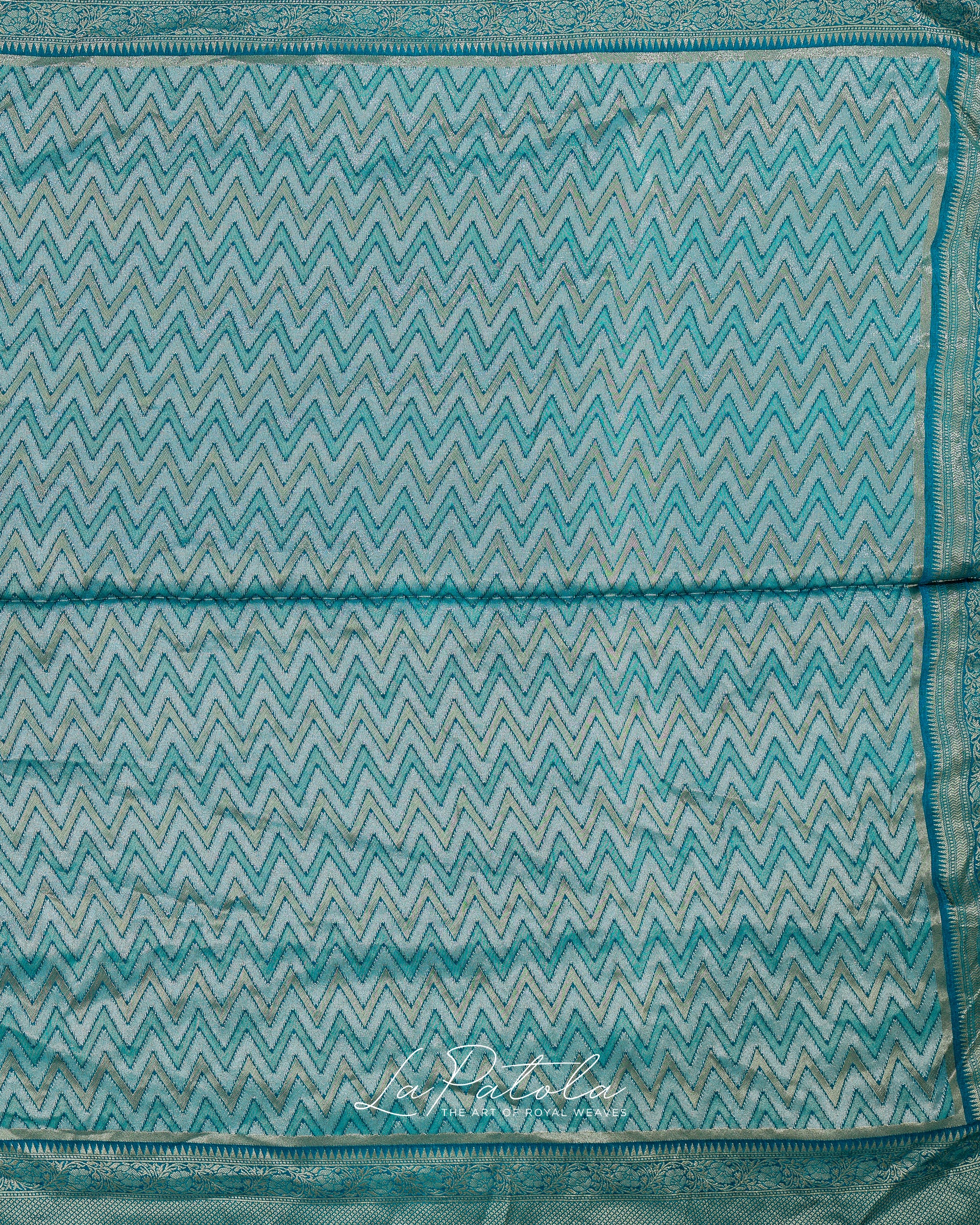 Teal Zigzag Leheriya Bandhej Saree