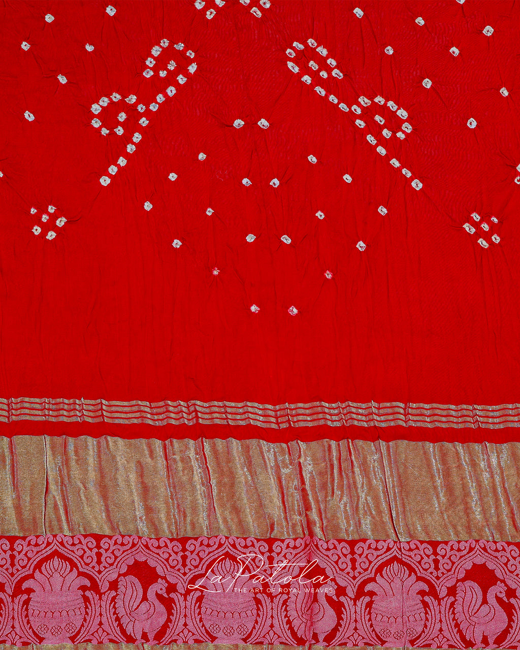 Red Paisley Dot Bandhej Saree