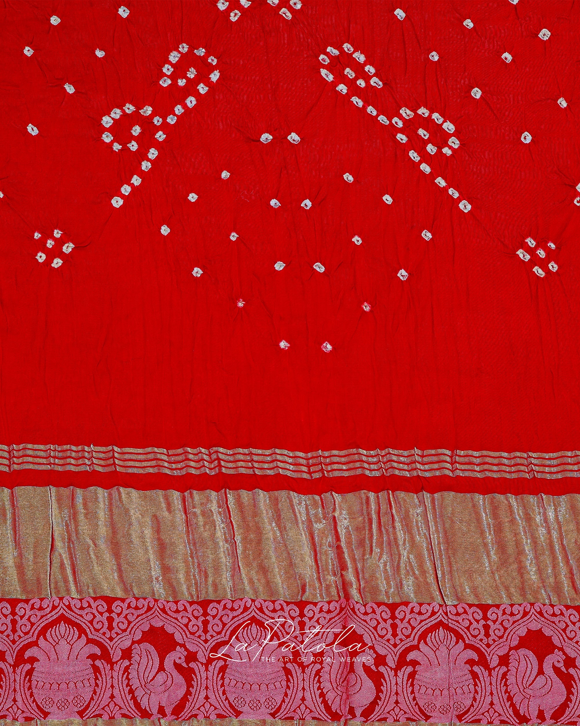 Red Paisley Dot Bandhej Saree