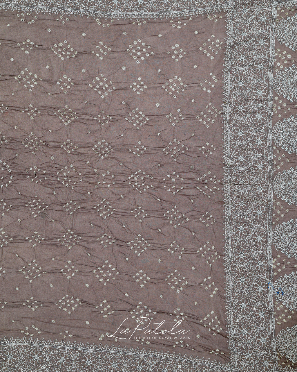 Taupe Micro Dot Bandhej Saree