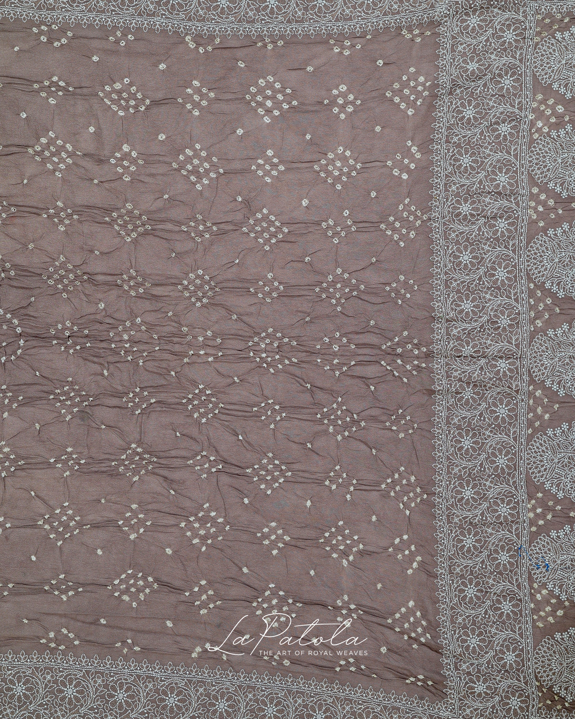 Taupe Micro Dot Bandhej Saree
