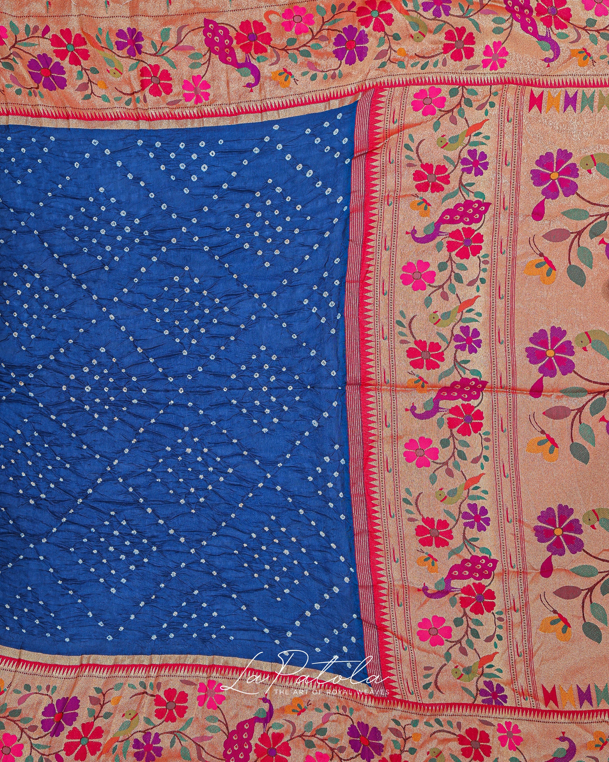 Royal Blue Floral Pallu Bandhej Saree