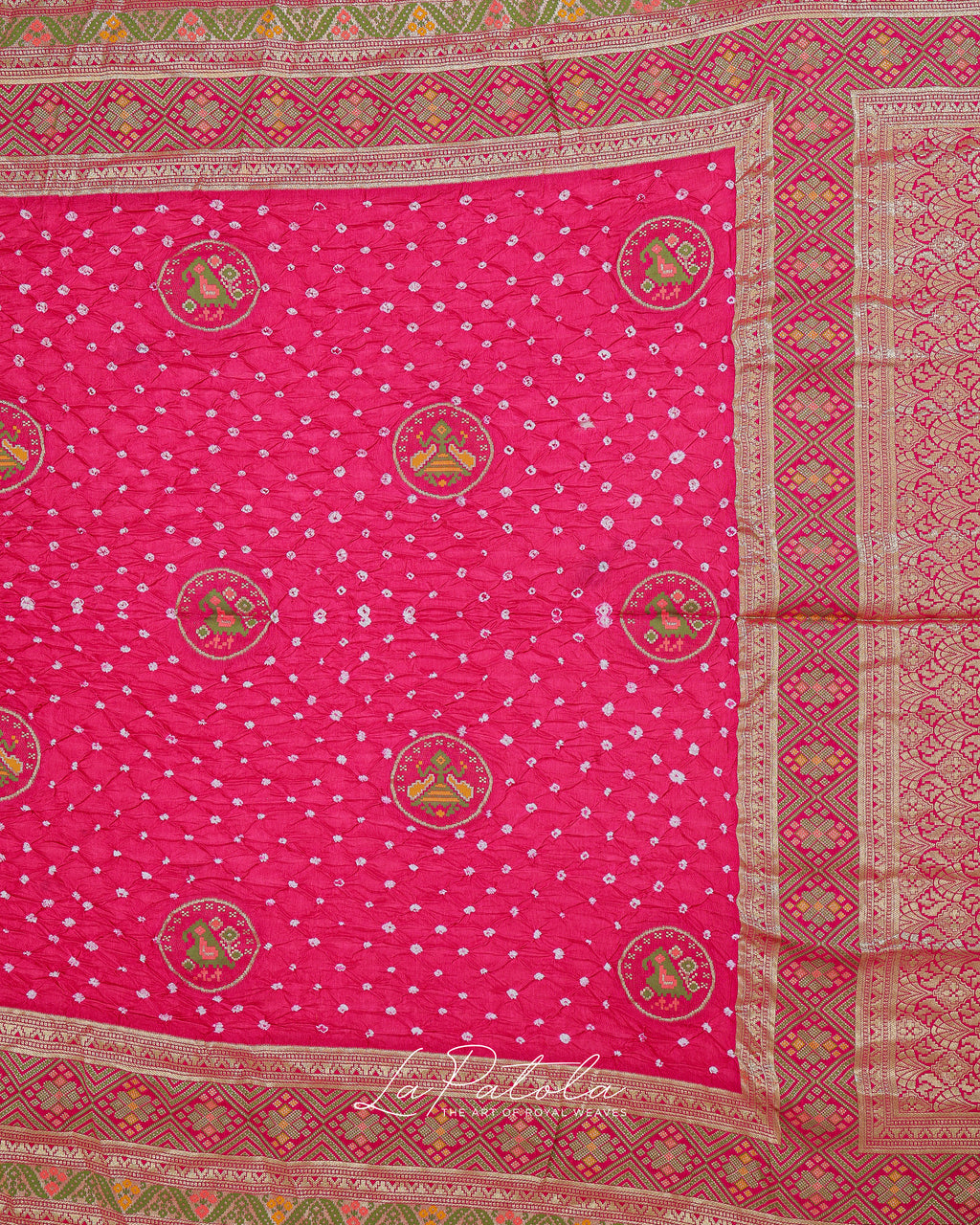 Hot Pink Coin Motif Bandhej Saree