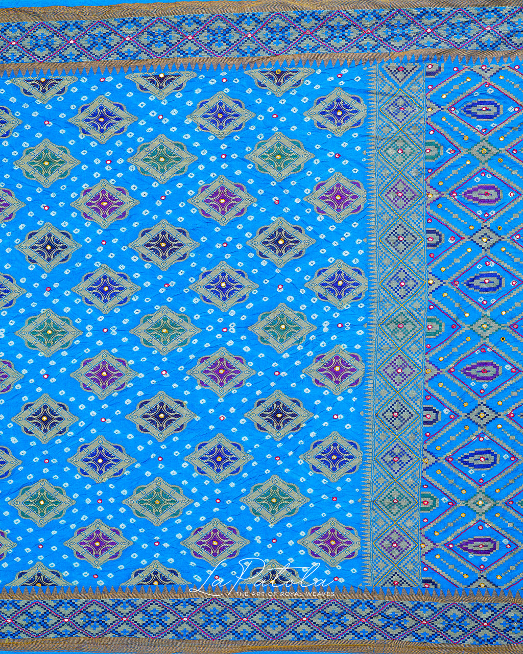 Sky Blue Geometric Bandhej Saree