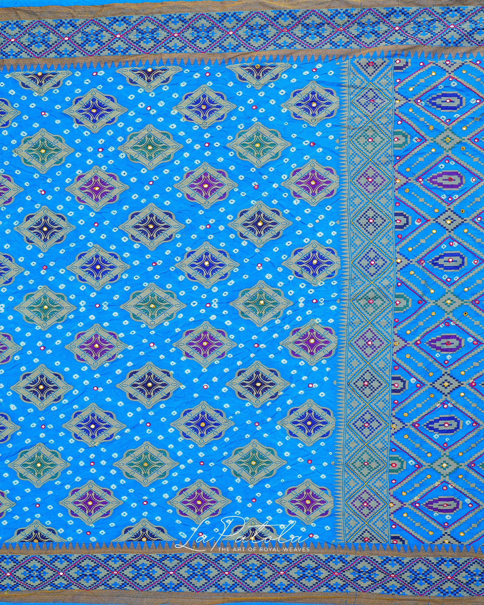 Sky Blue Geometric Bandhej Saree