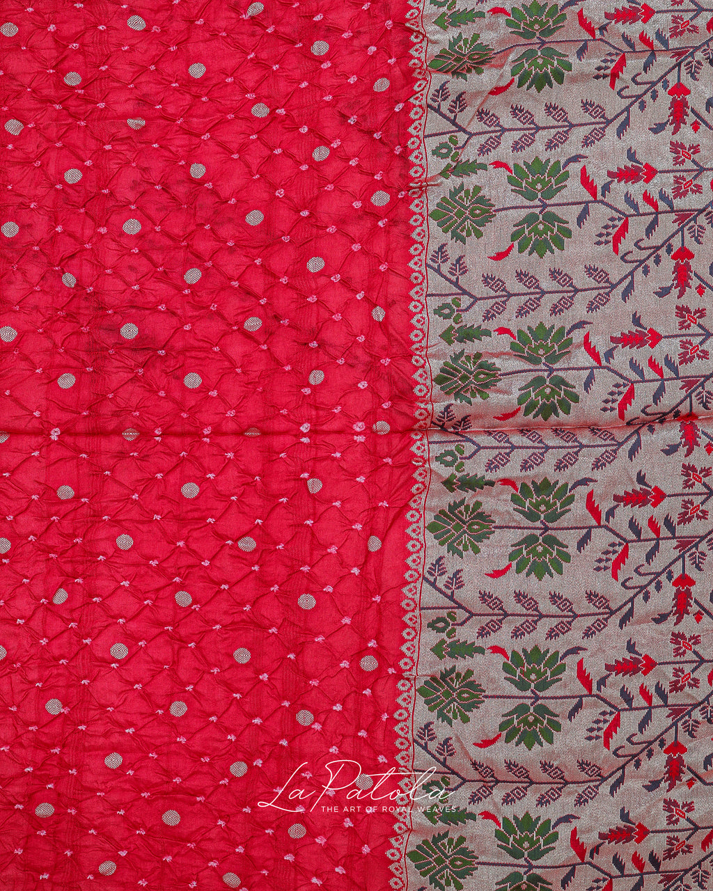 Pink Floral Panel Bandhej Saree
