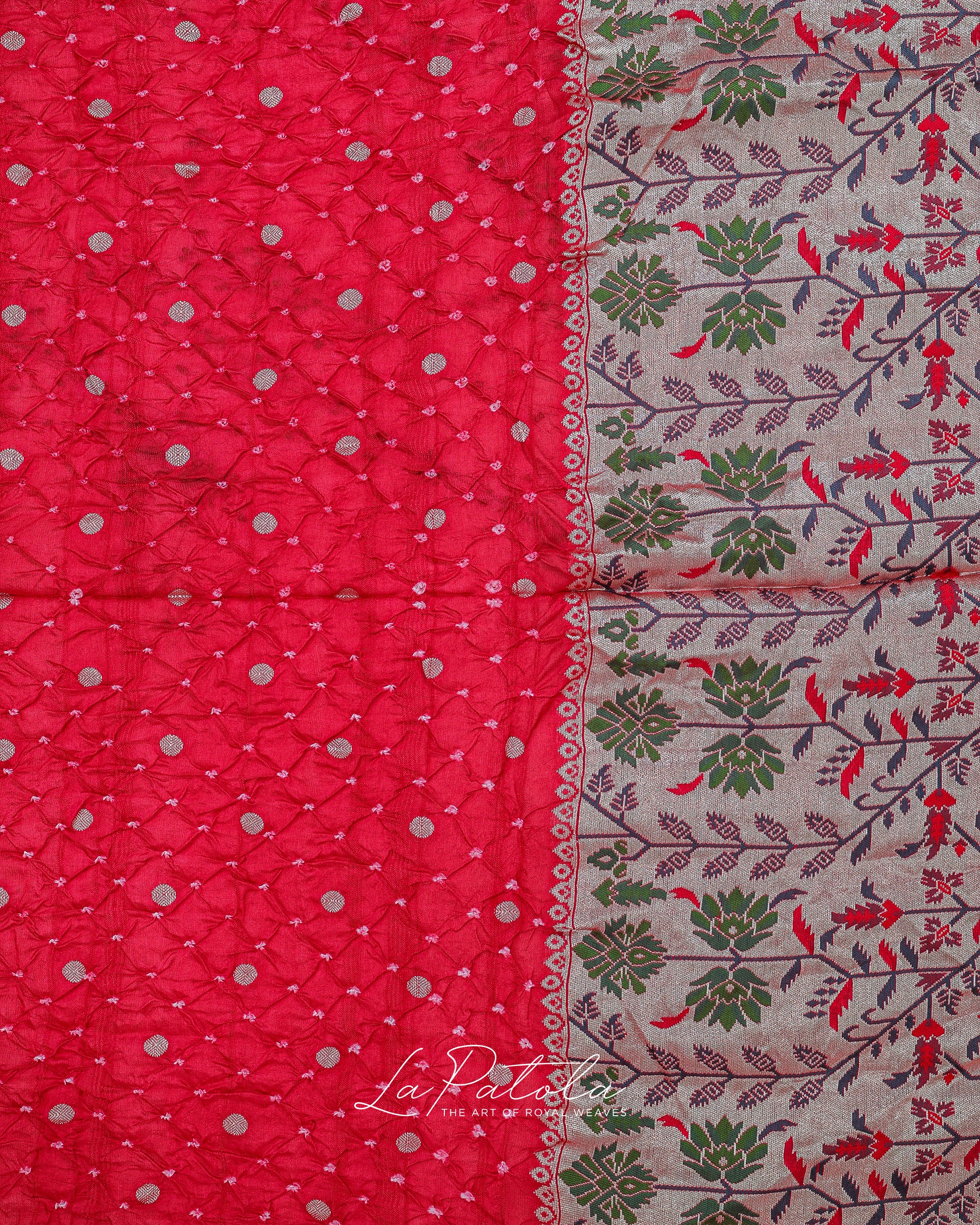 Pink Floral Panel Bandhej Saree