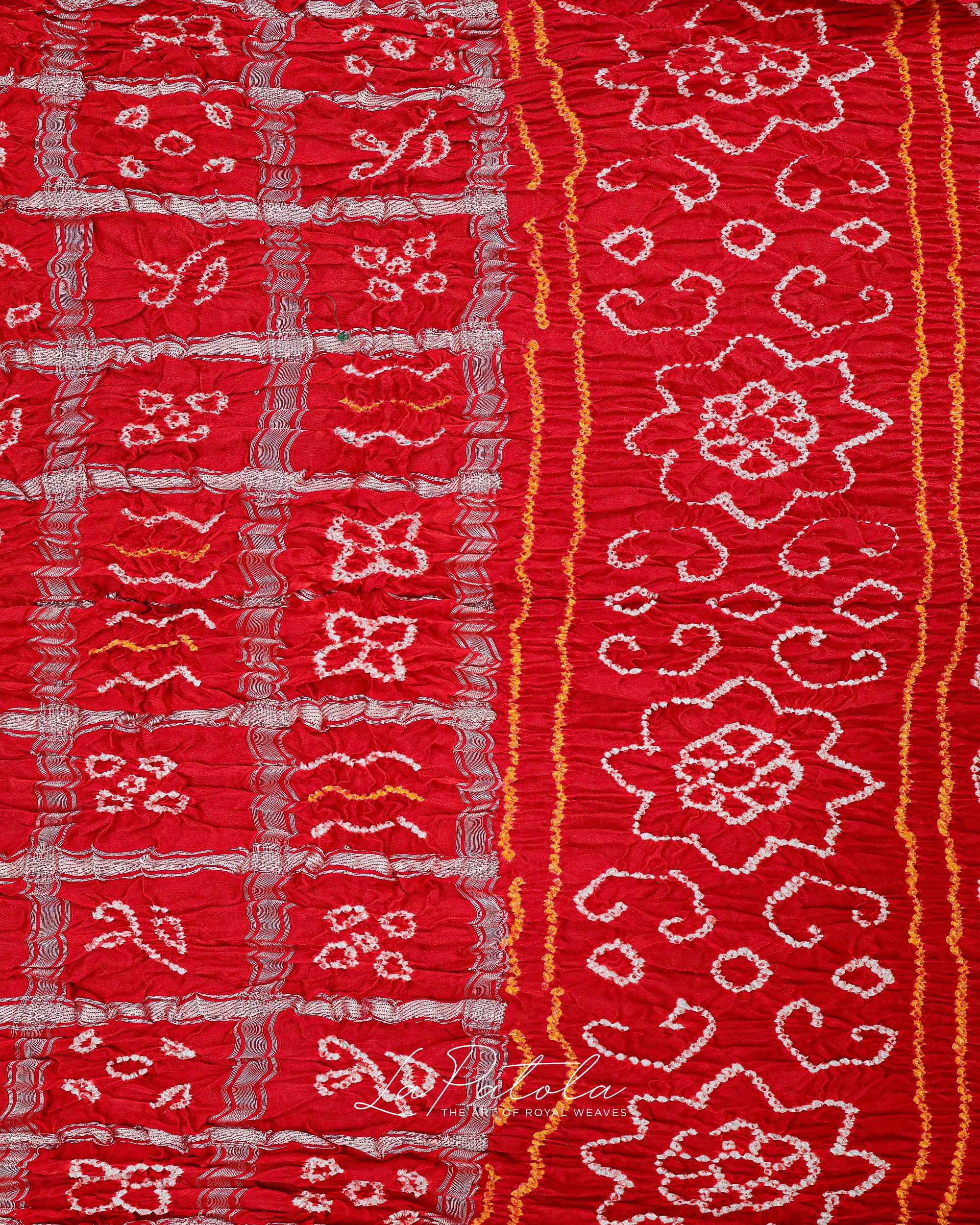 Red Leheriya Floral Bandhej Saree