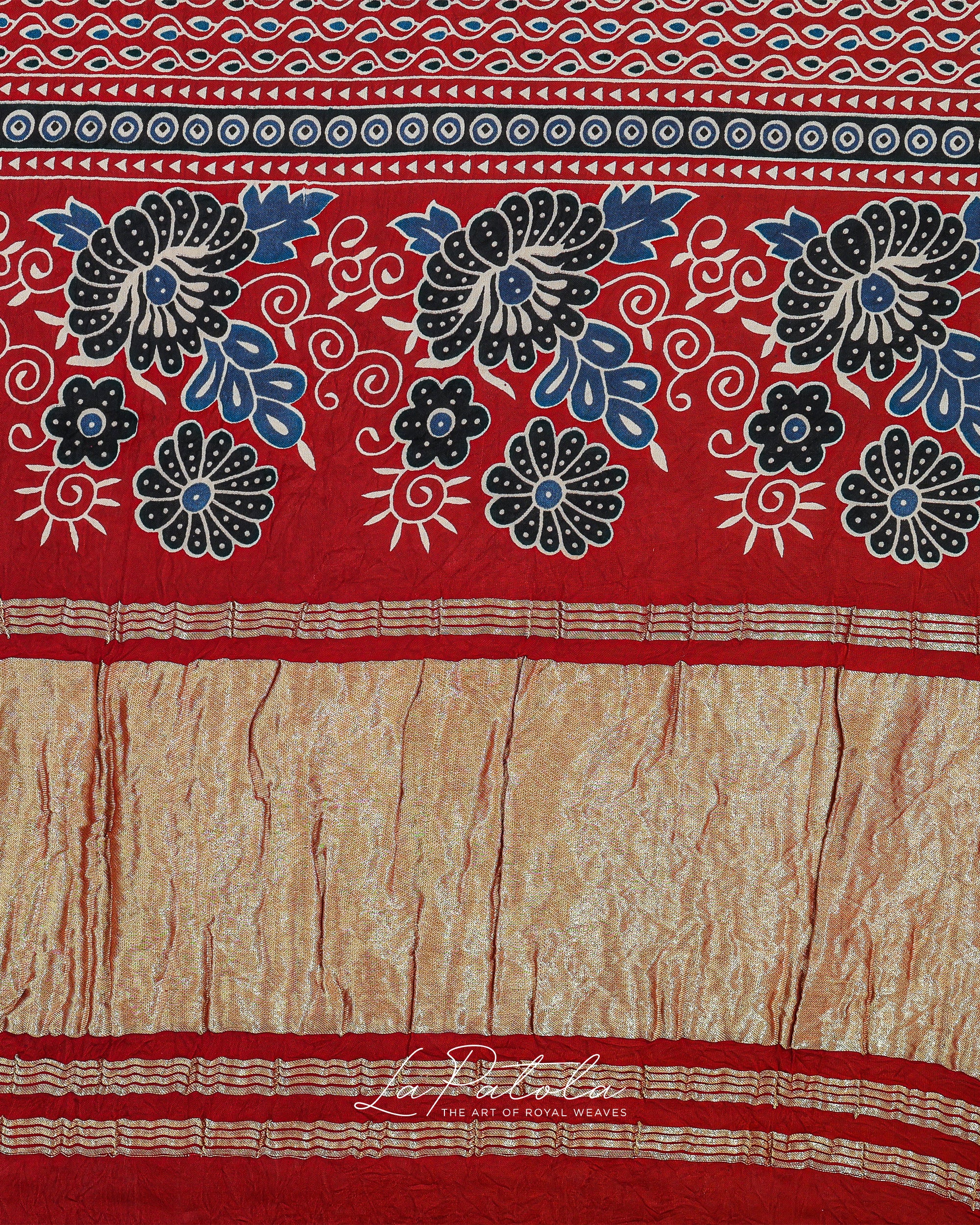 Brick Red Ajrakh Panel Bandhej Saree