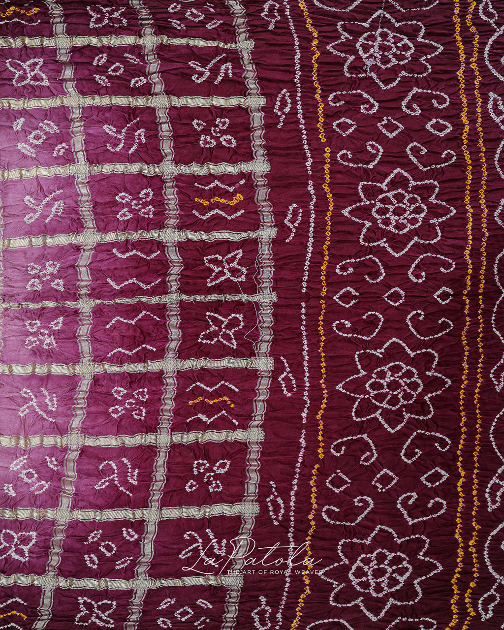 Plum Leheriya Floral Bandhej Saree