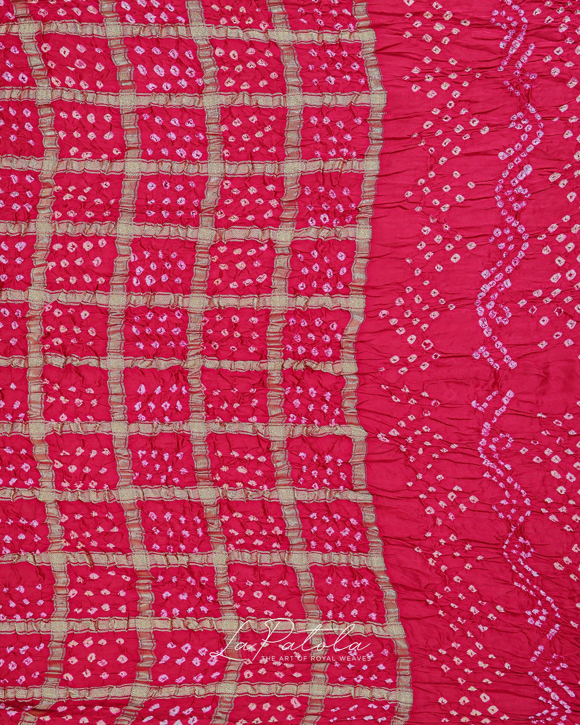 Rani Pink Check Bandhej Saree