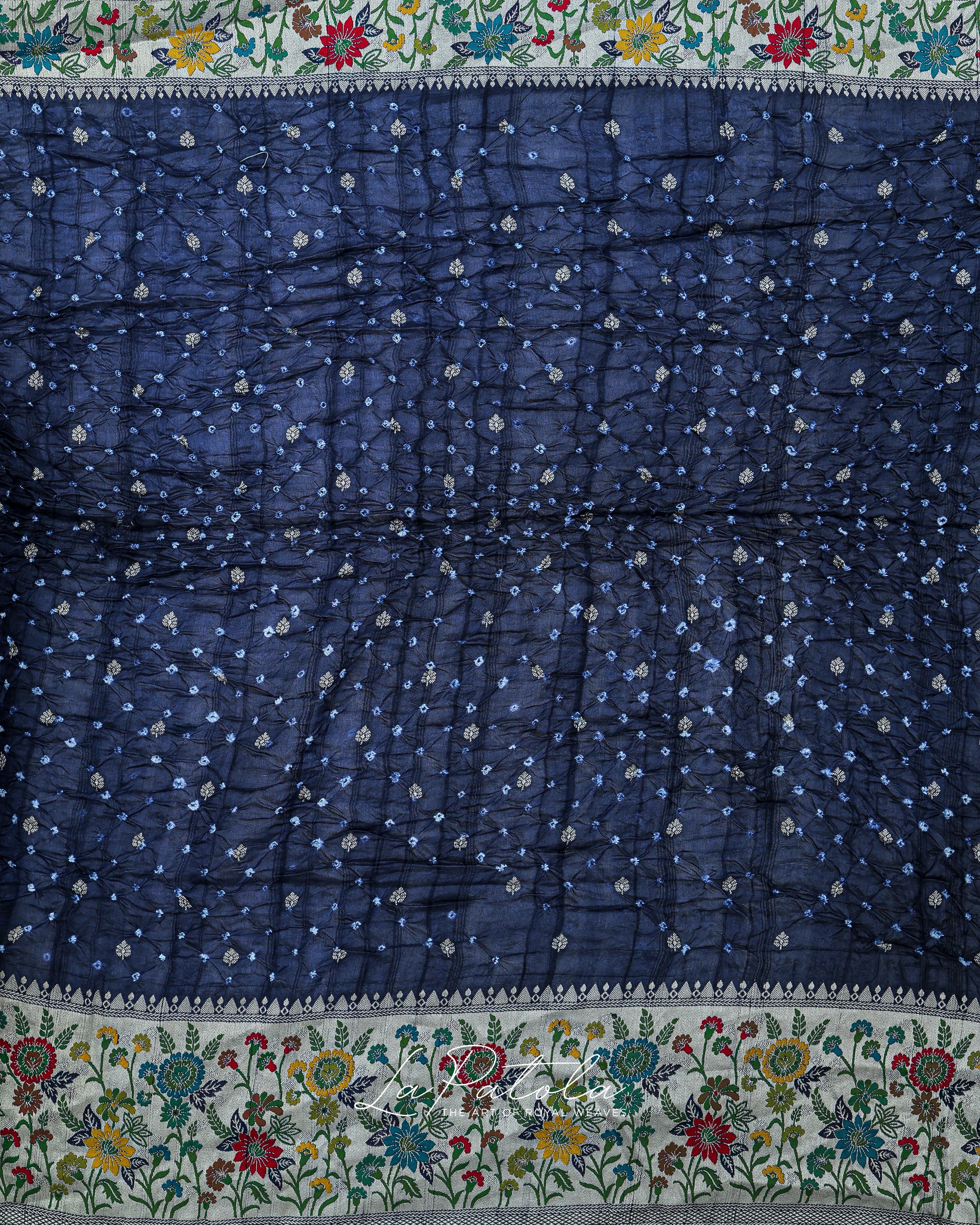 Navy Floral Panel Bandhej Saree