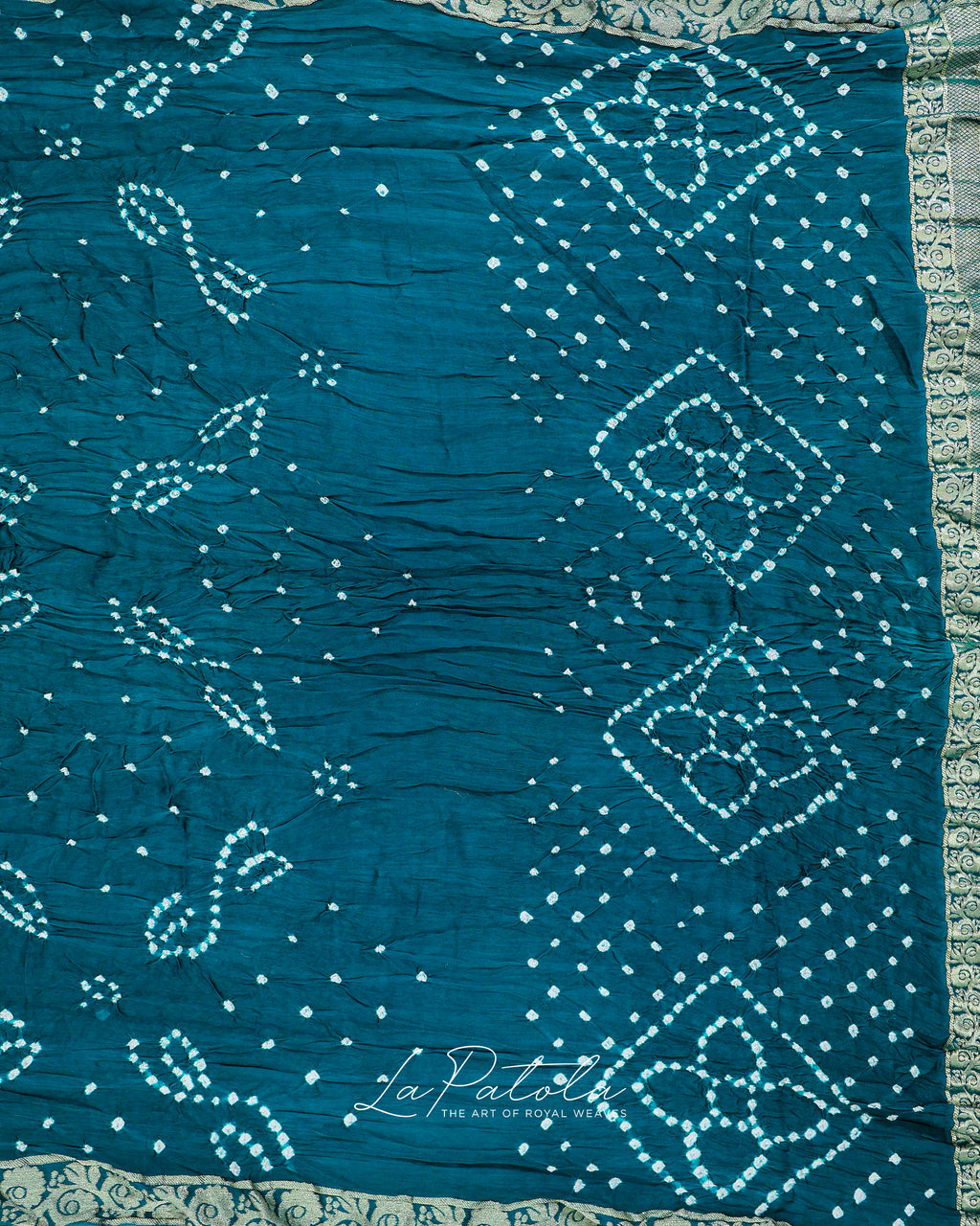 Teal Paisley Dot Bandhej Saree