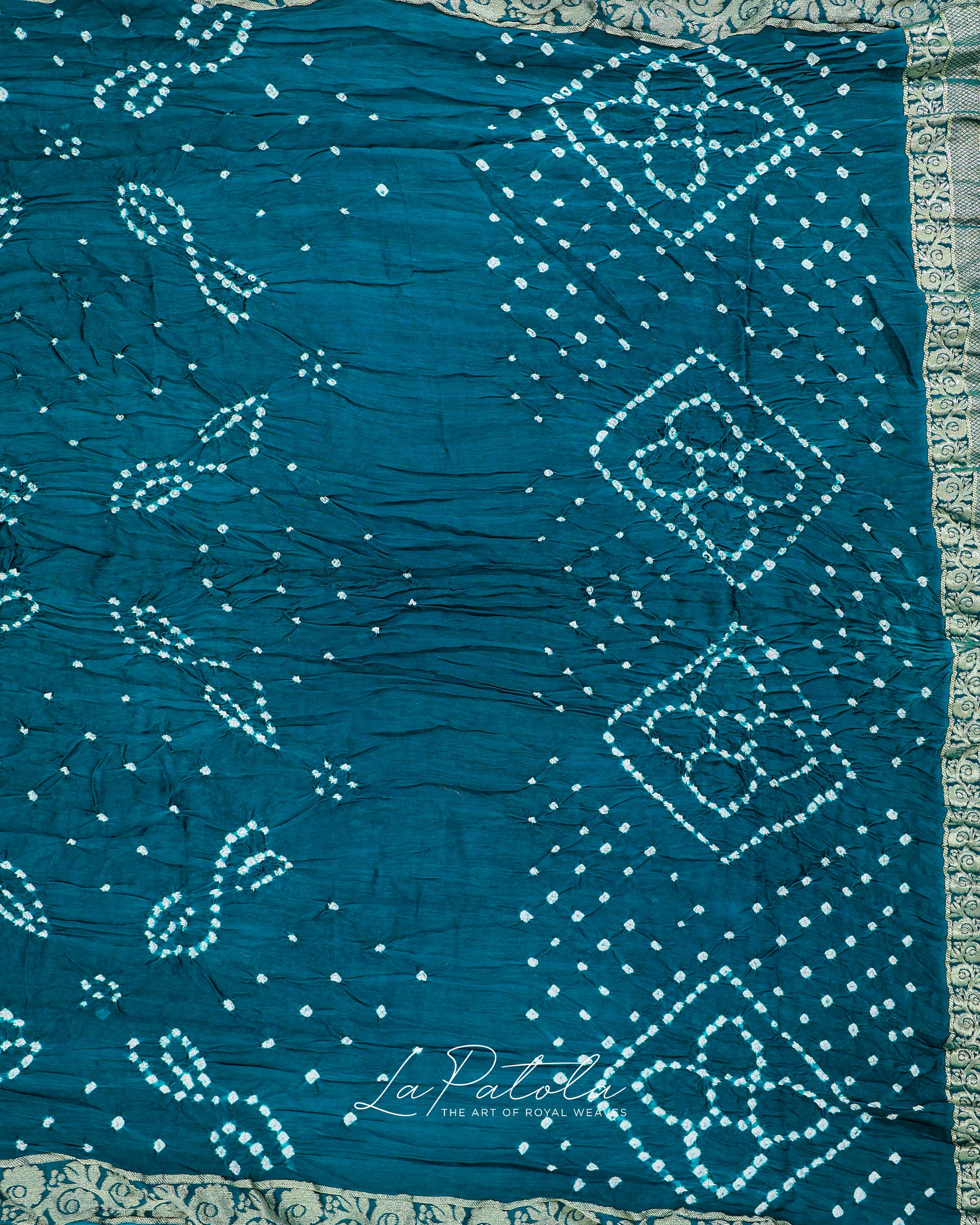Teal Paisley Dot Bandhej Saree