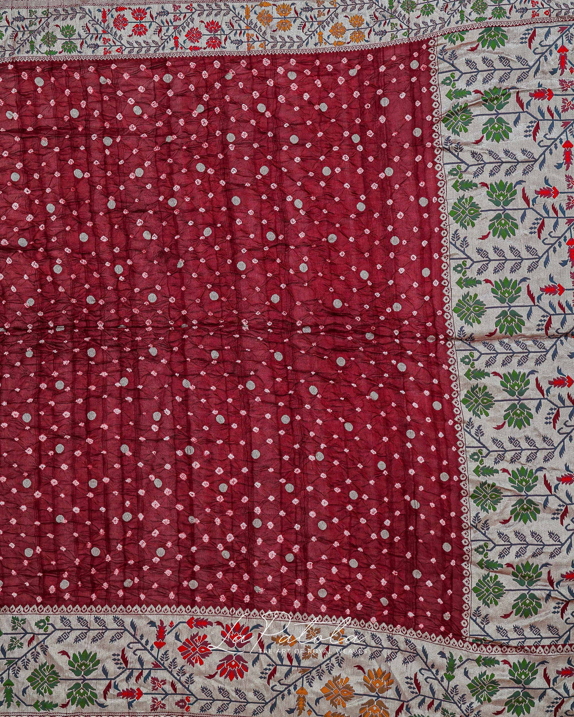 Maroon Floral Panel Bandhej Saree