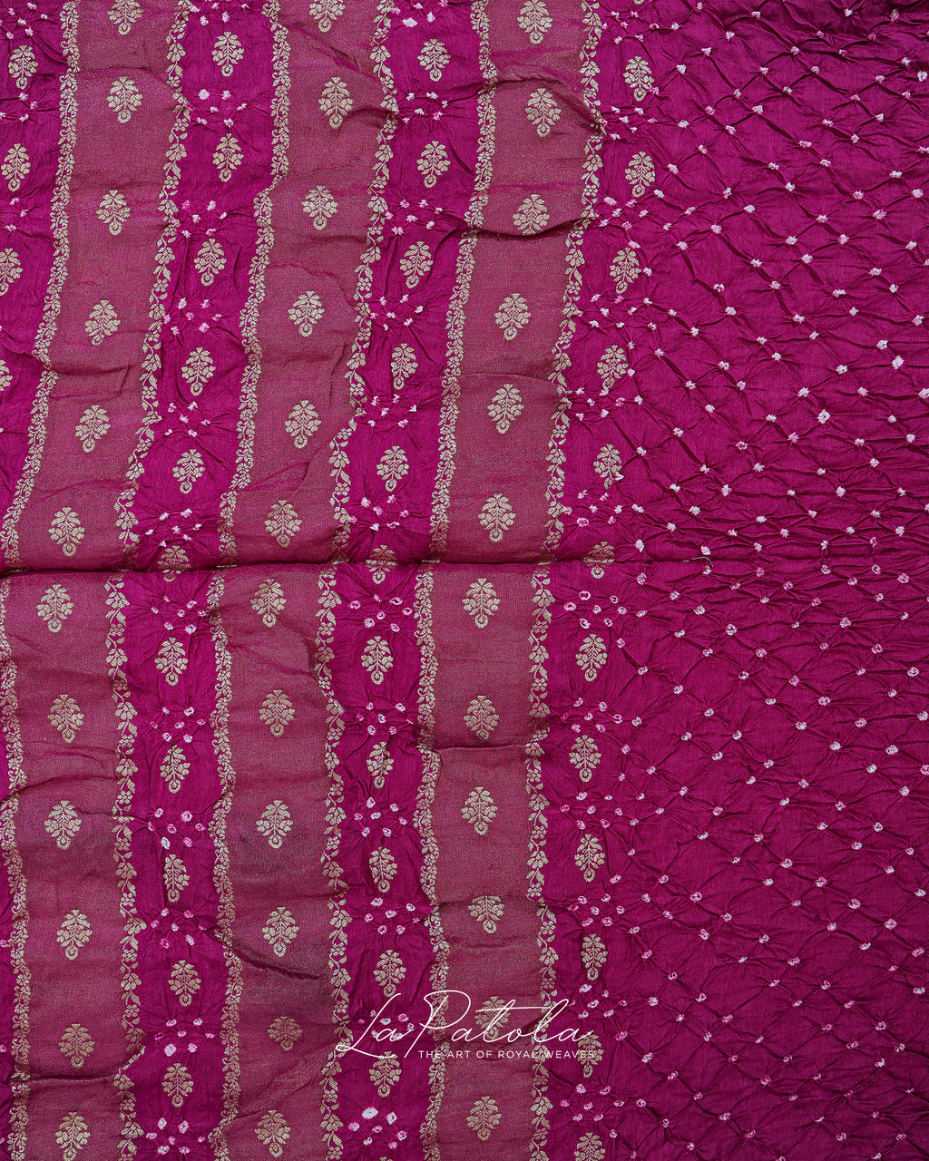 Magenta Zari Stripe Bandhej Saree
