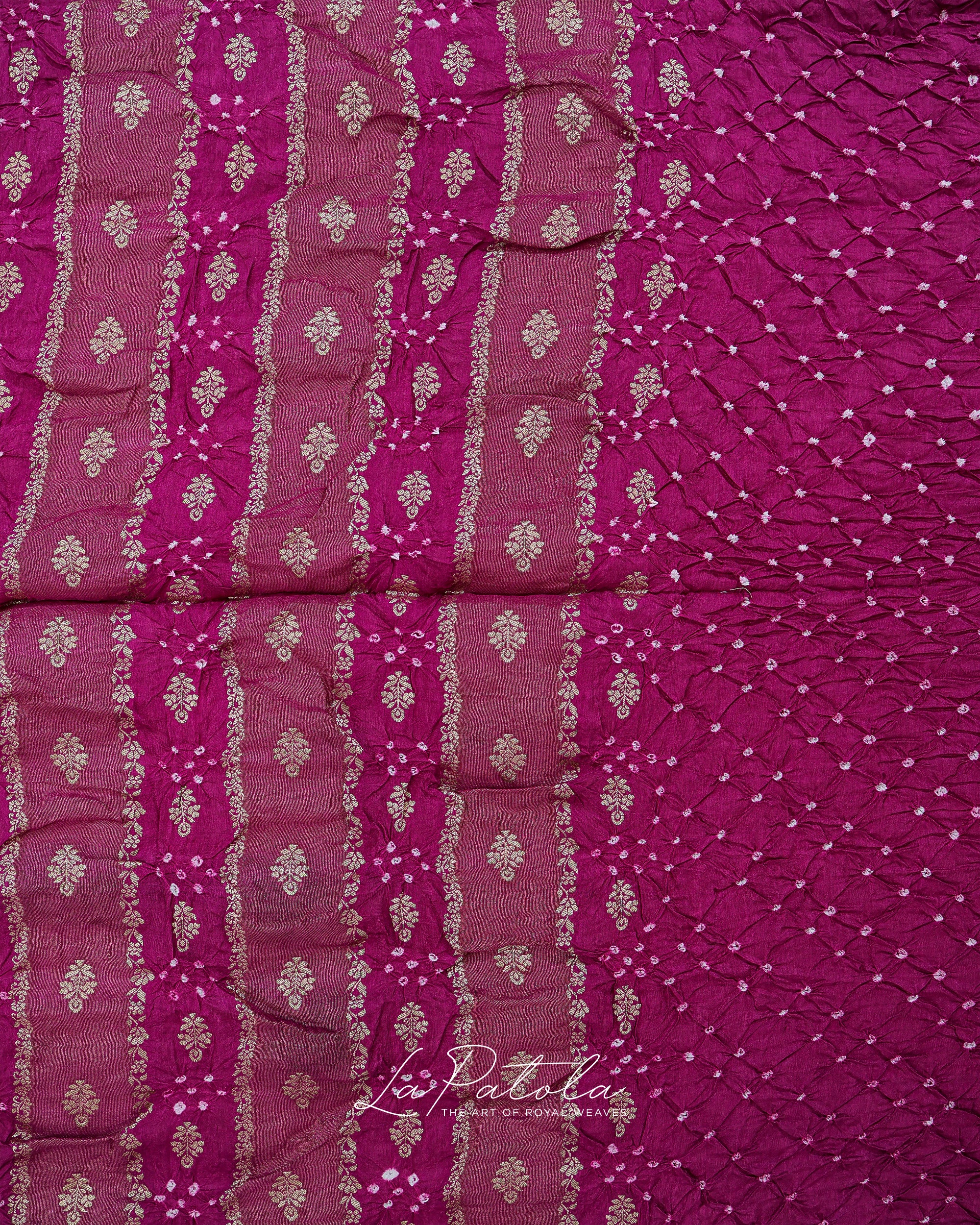 Magenta Zari Stripe Bandhej Saree