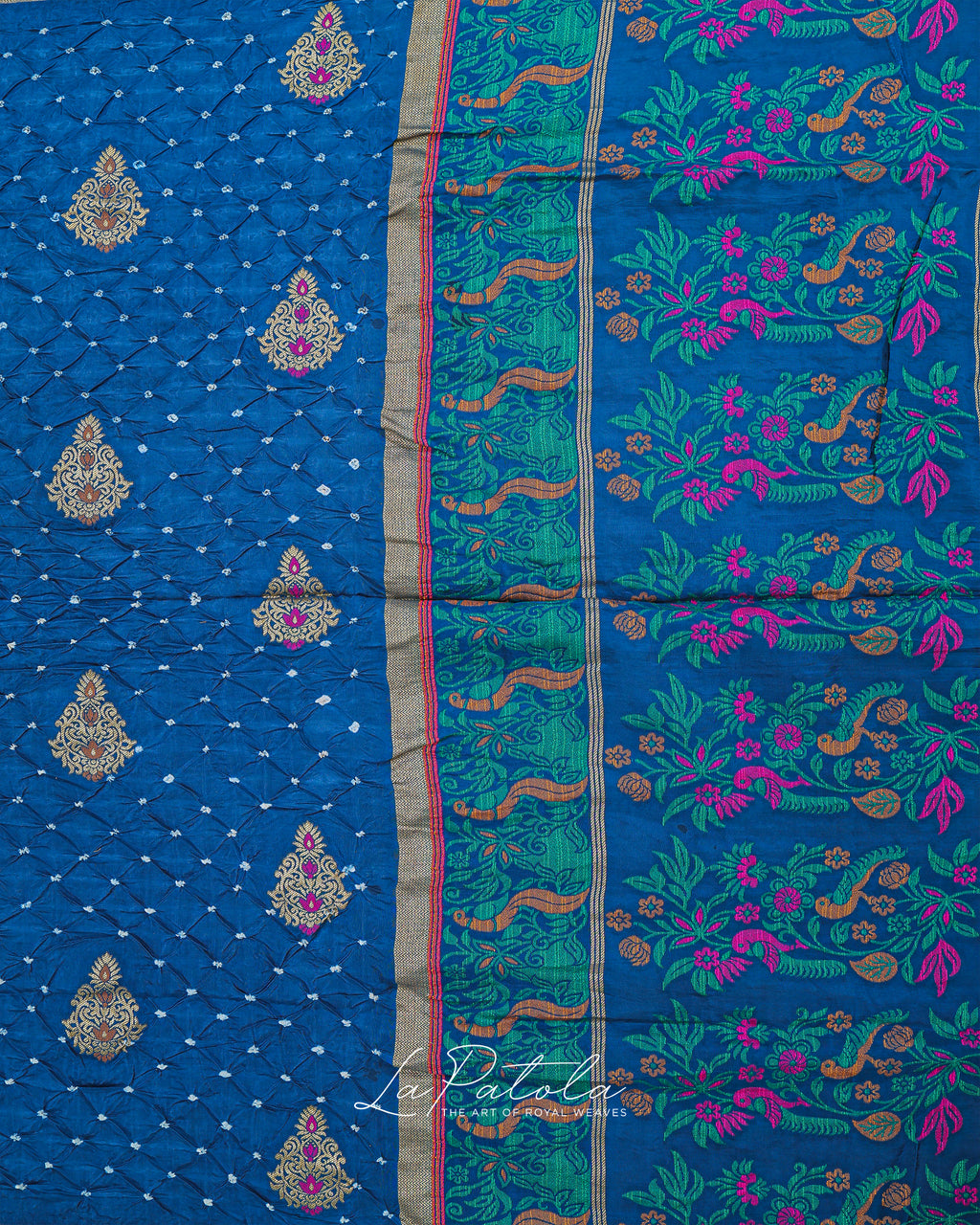 Royal Blue Floral Pallu Bandhej Saree