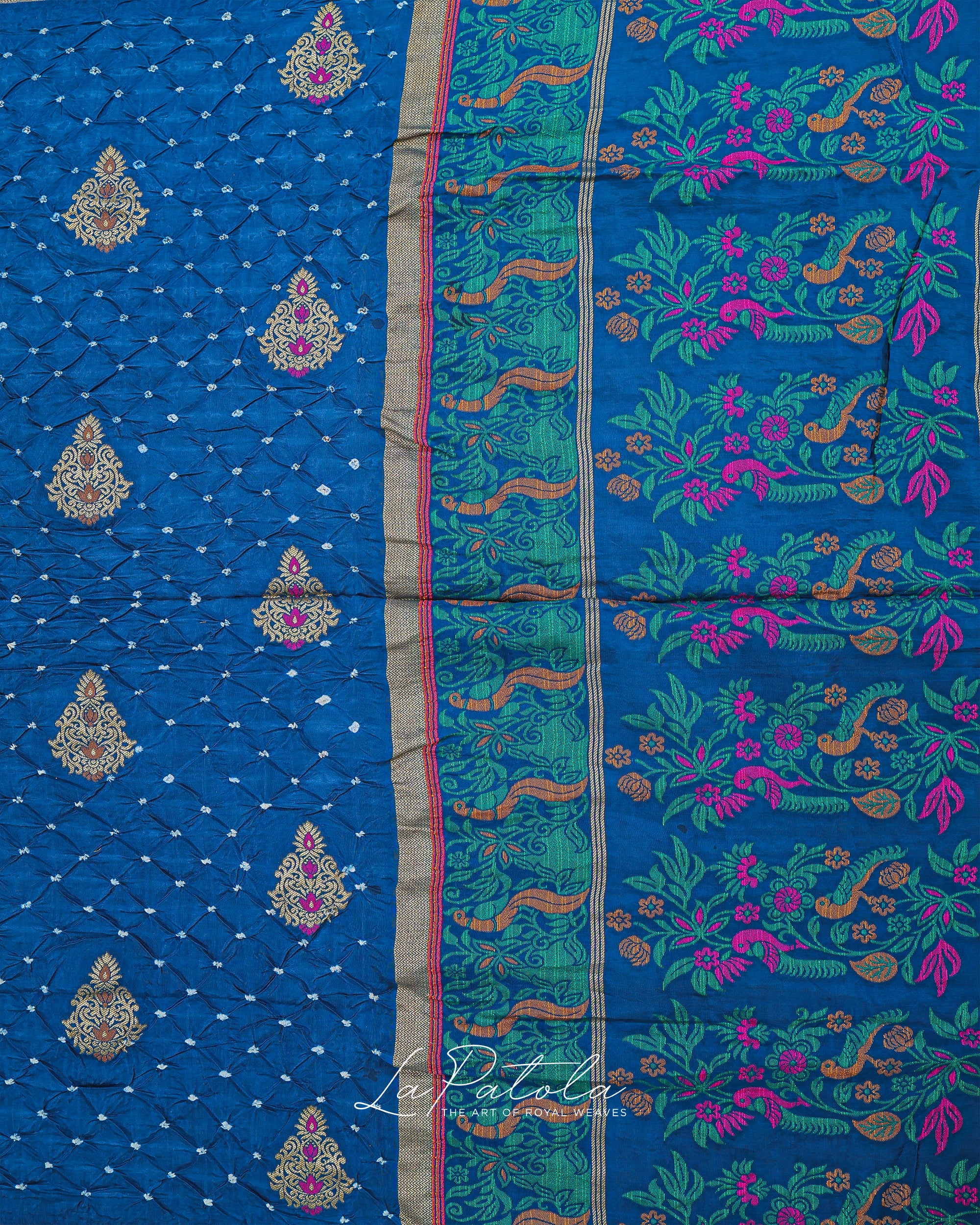 Royal Blue Floral Pallu Bandhej Saree