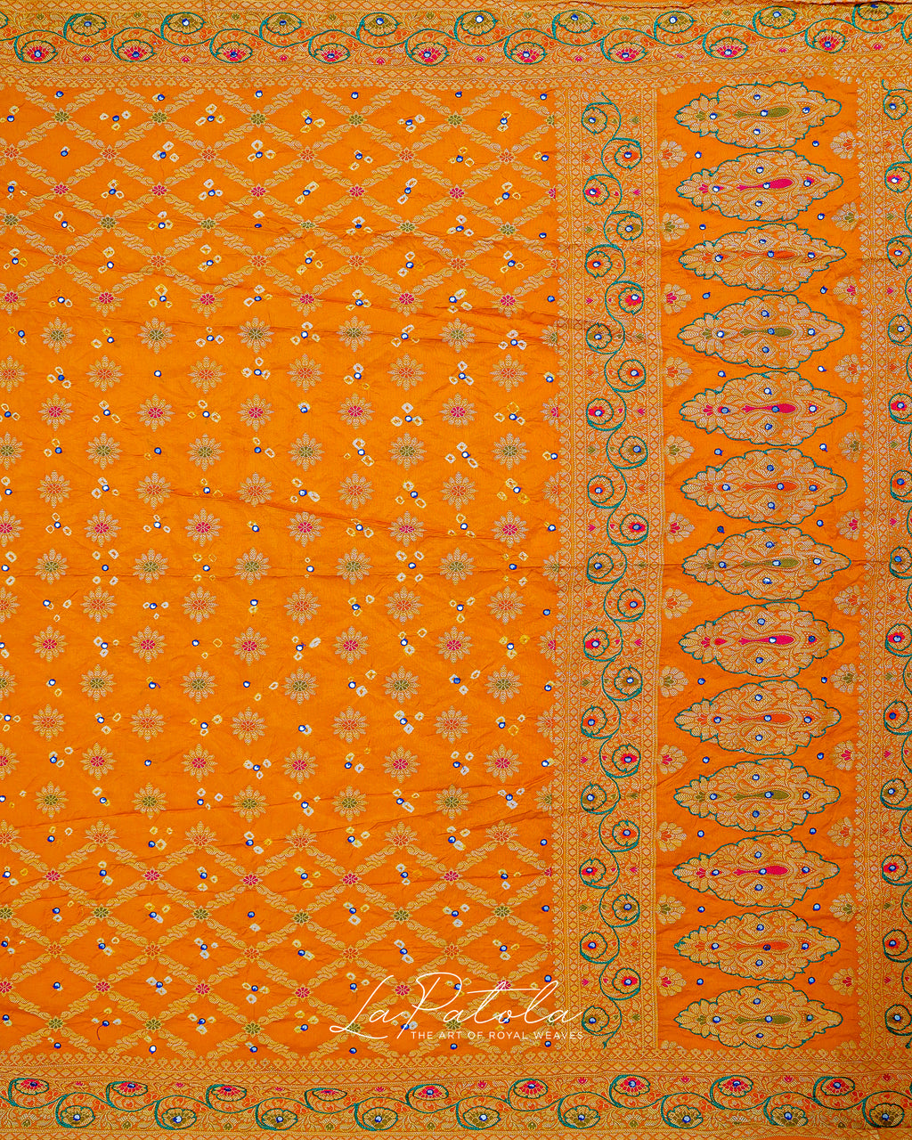 Saffron Floral Buti Bandhej Saree