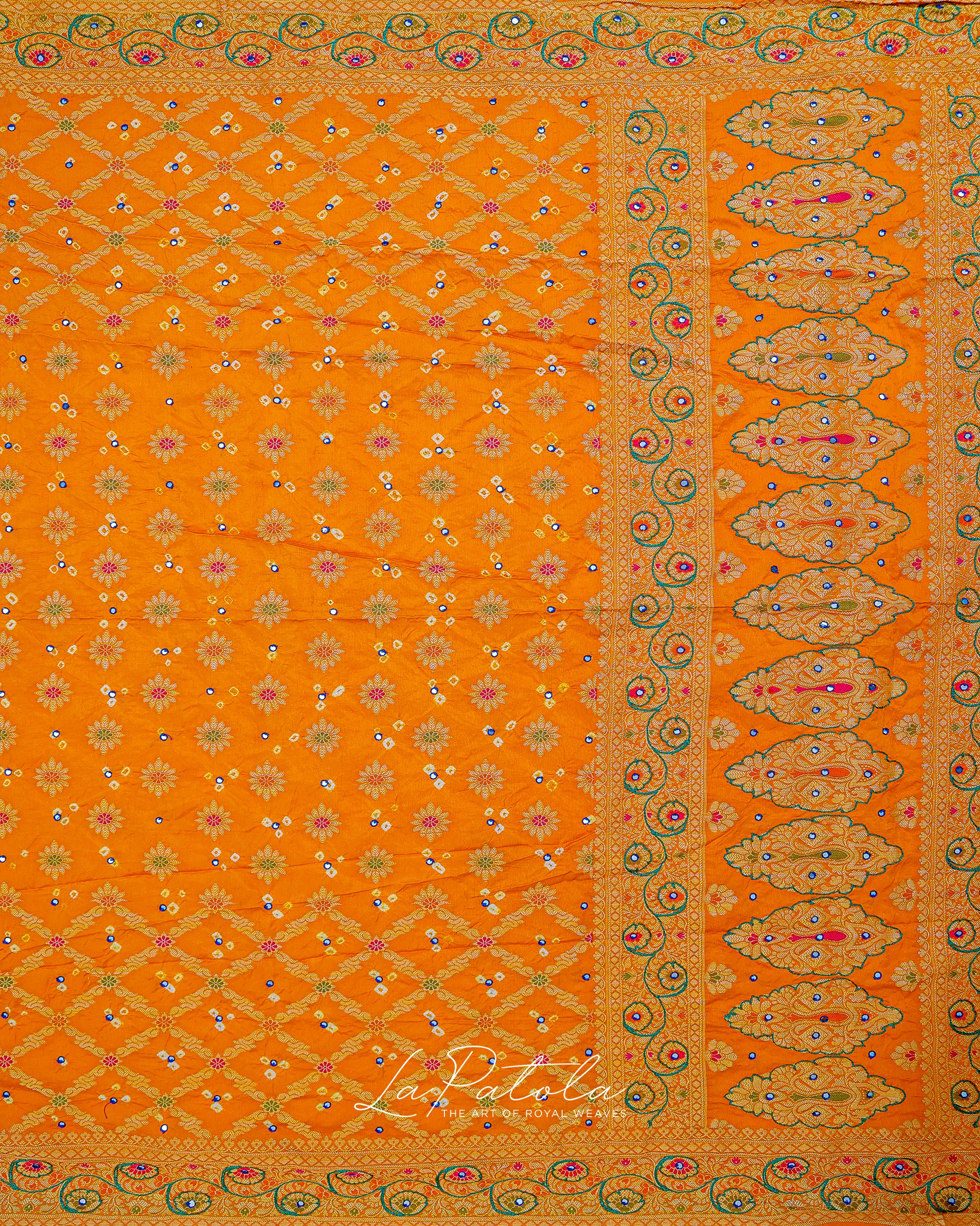 Saffron Floral Buti Bandhej Saree