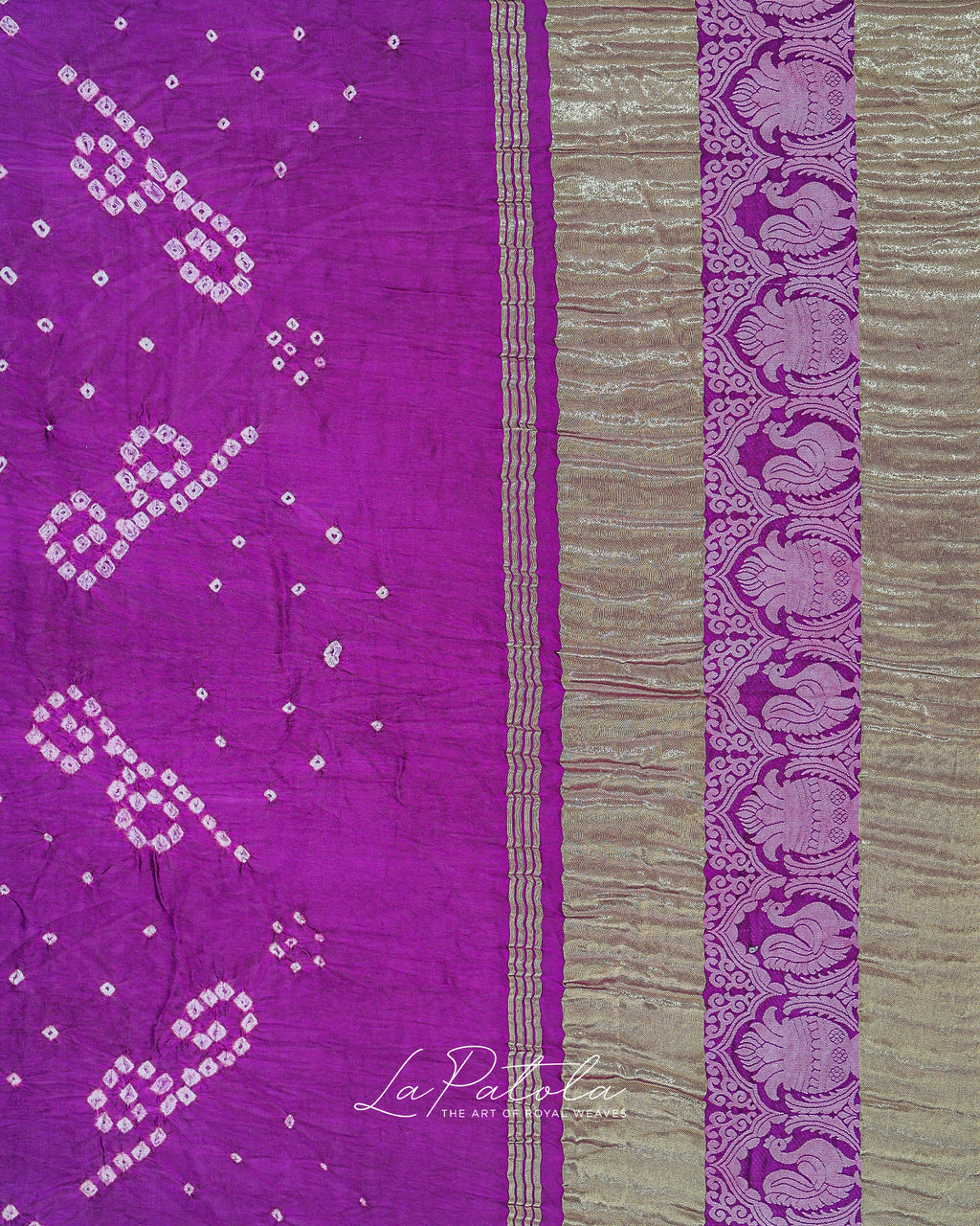 Purple Paisley Dot Bandhej Saree