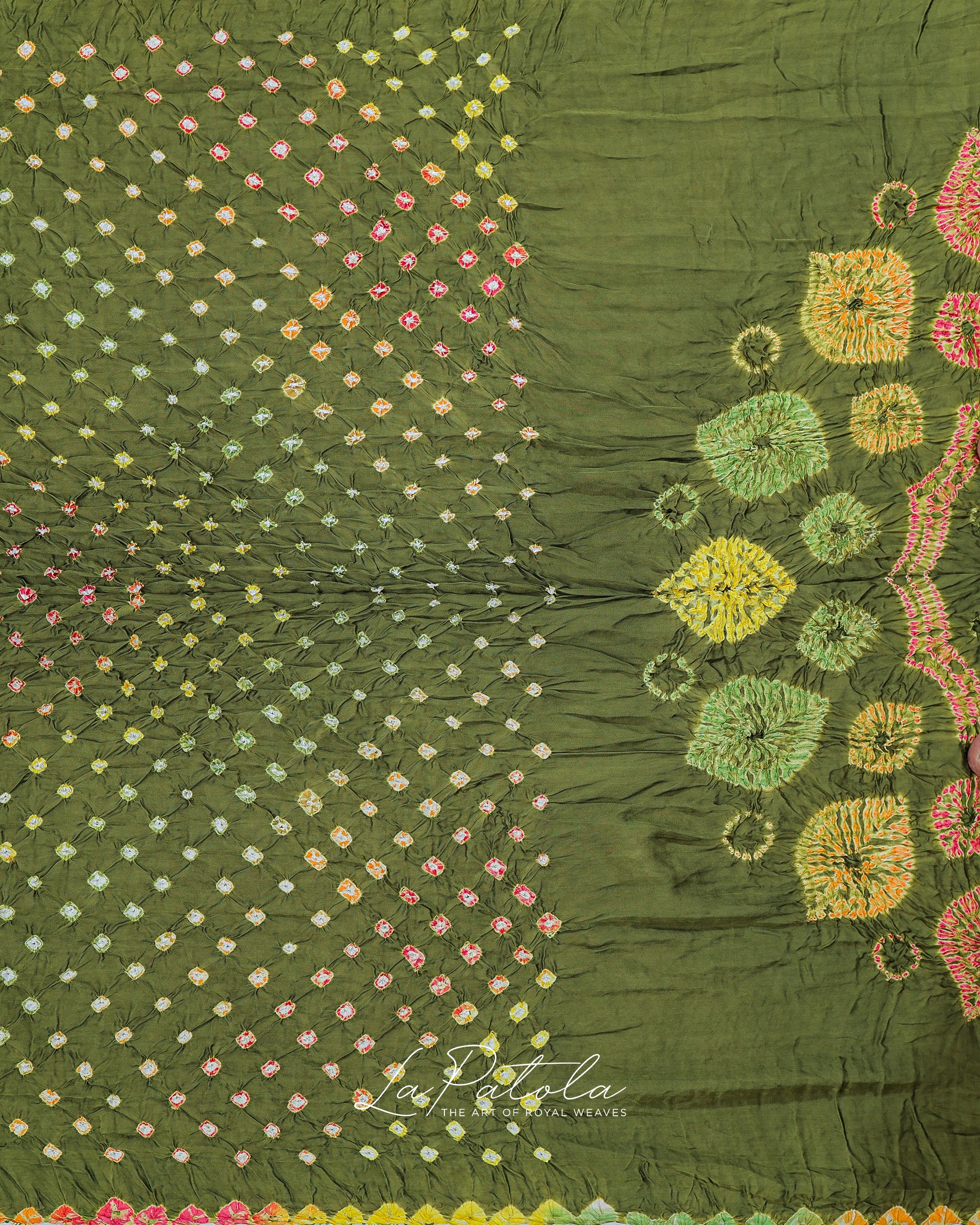 Olive Floral Border Bandhej Saree