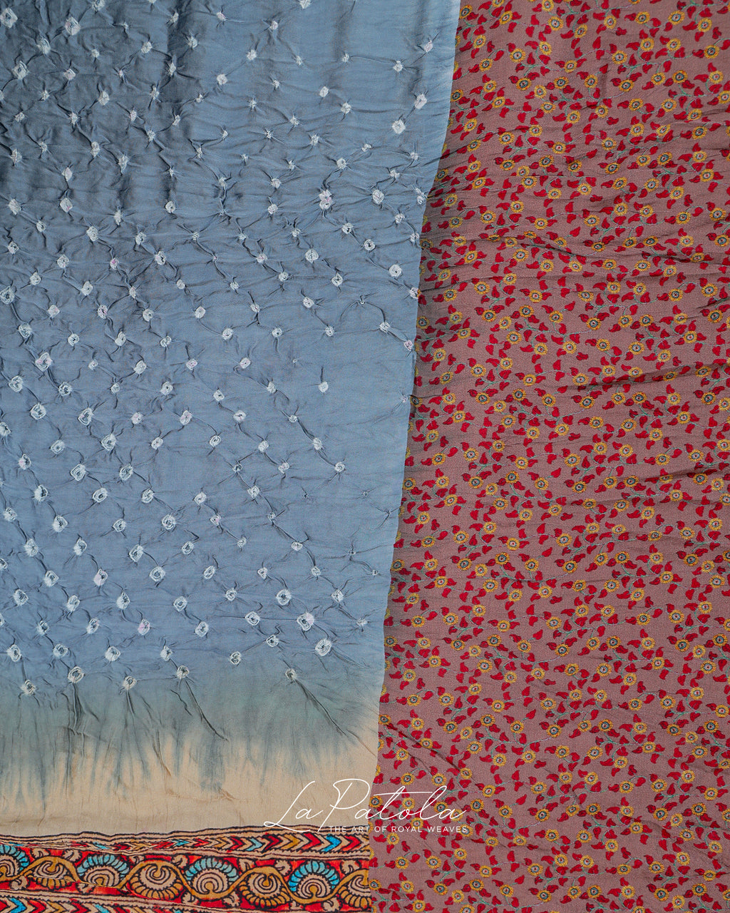 Dusty Blue Diagonal Bandhej Saree