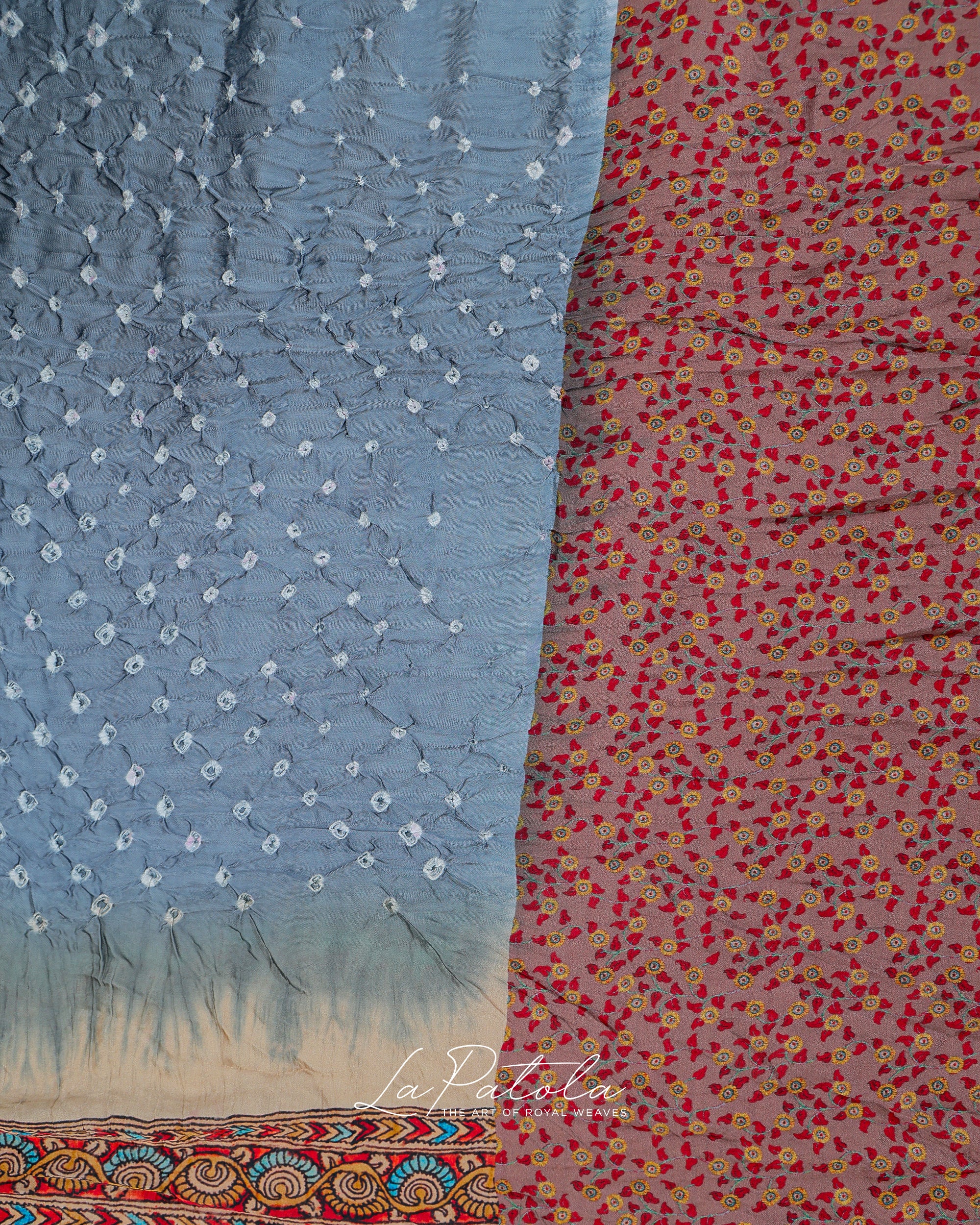 Dusty Blue Diagonal Bandhej Saree