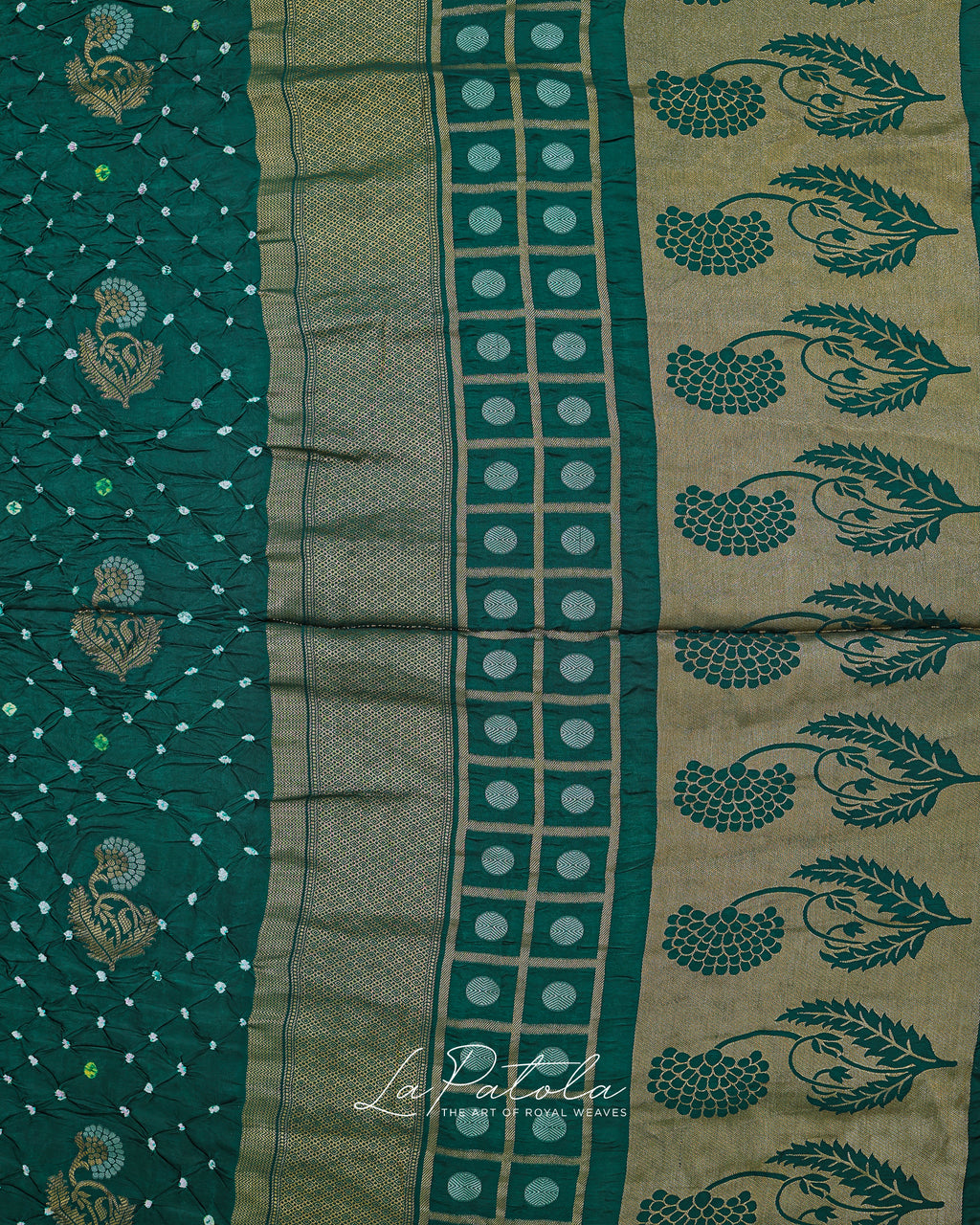 Bottle Green Paisley Pallu Bandhej Saree