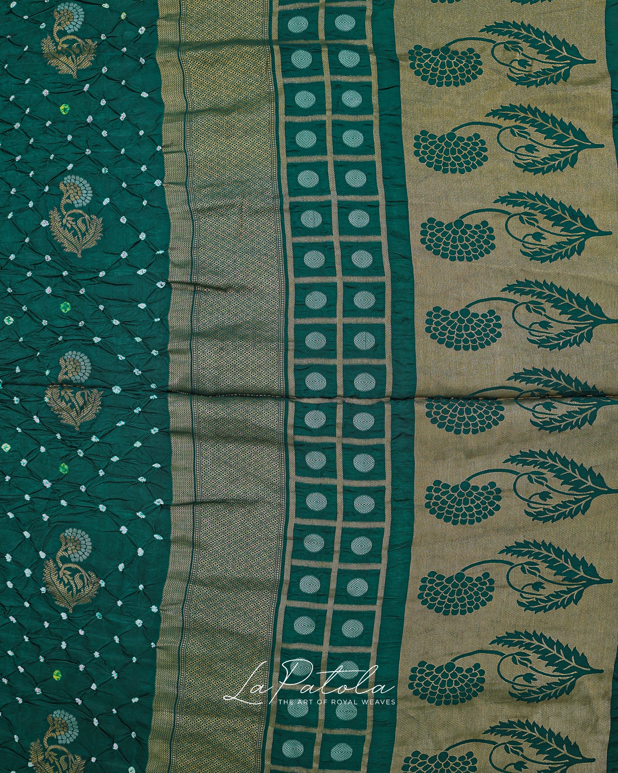 Bottle Green Paisley Pallu Bandhej Saree