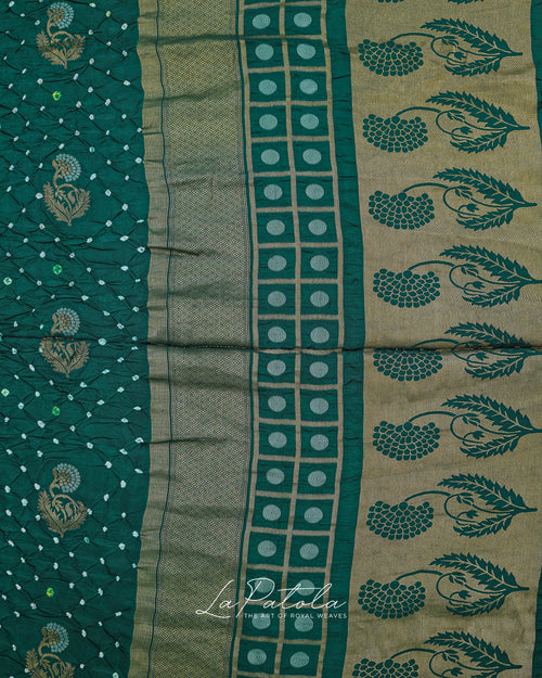 Bottle Green Paisley Pallu Bandhej Saree