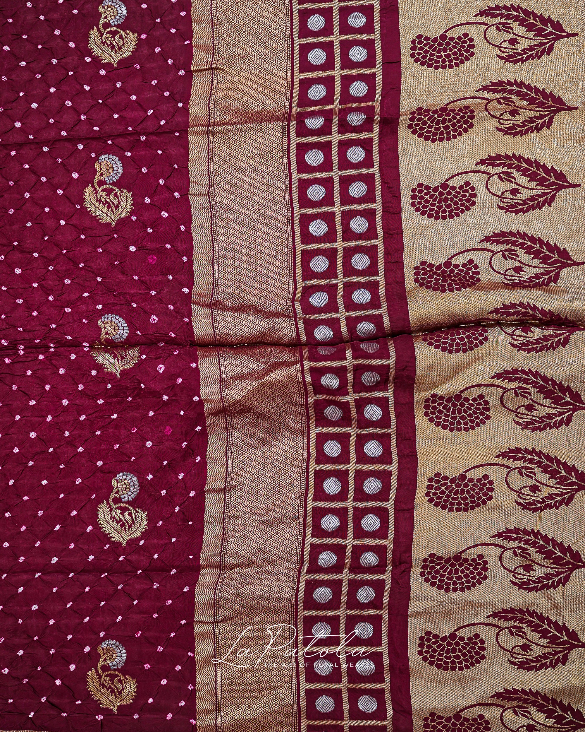 Wine Paisley Pallu Bandhej Saree