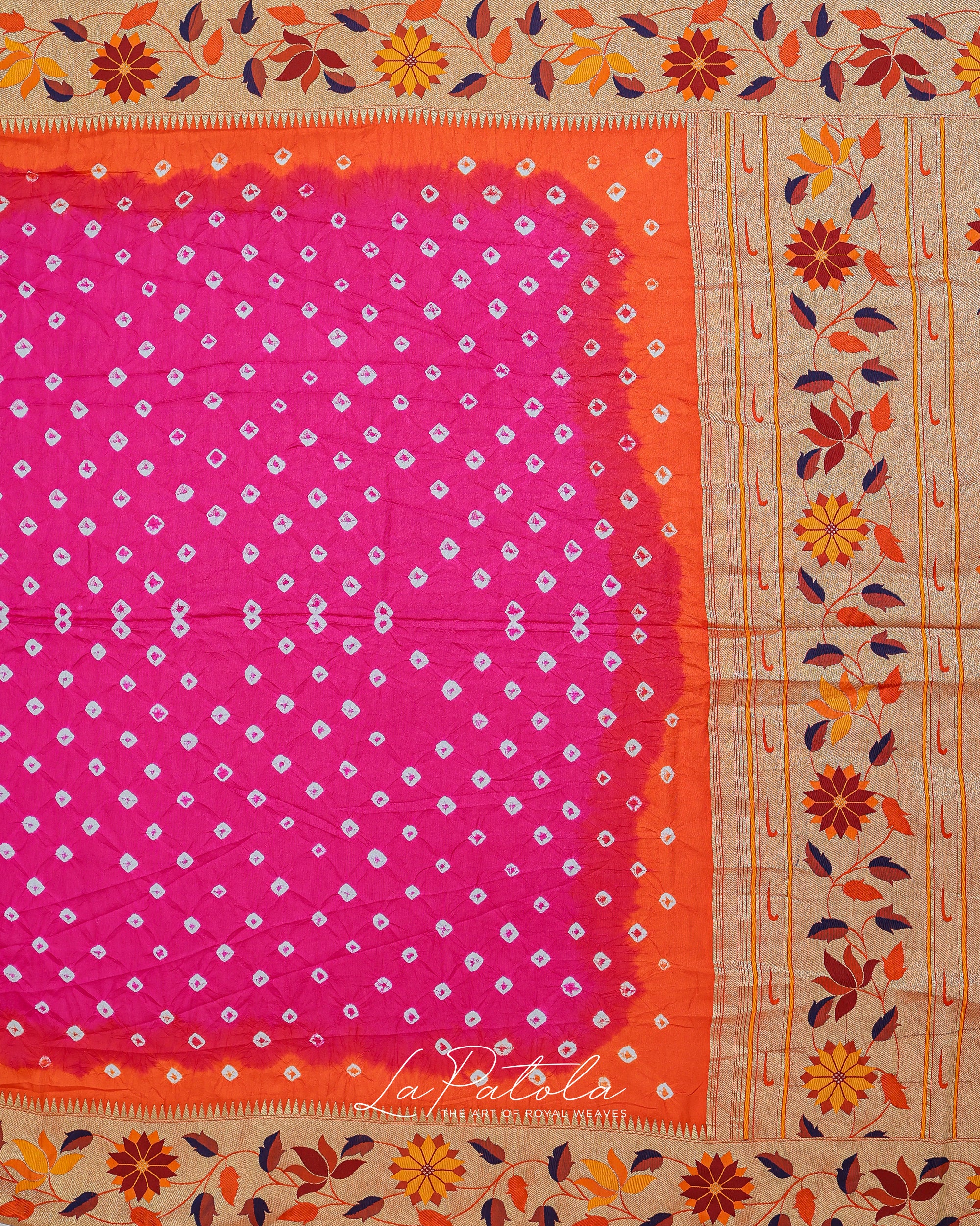 Fuchsia Floral Pallu Bandhej Saree