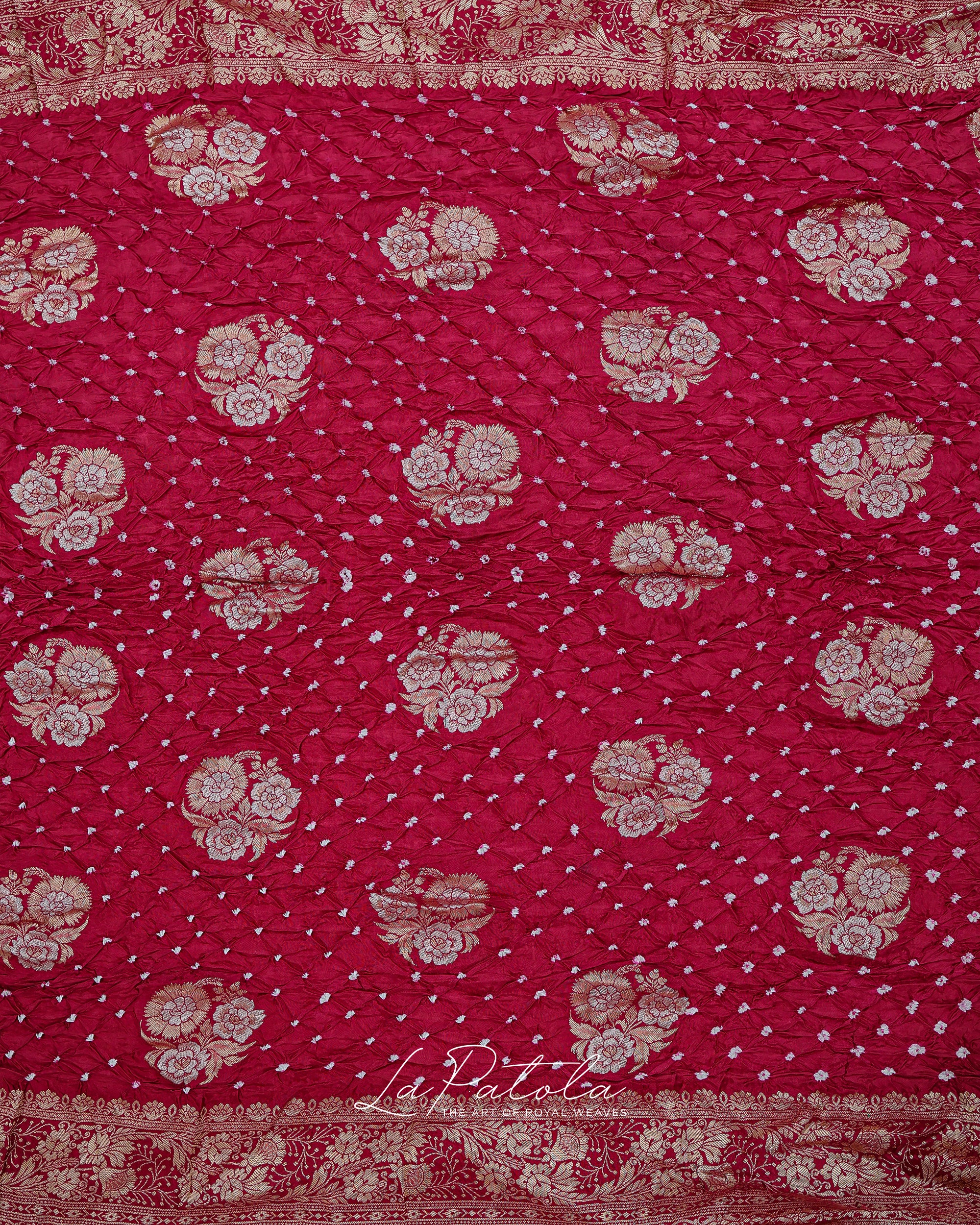 Rani Pink Floral Buti Bandhej Saree