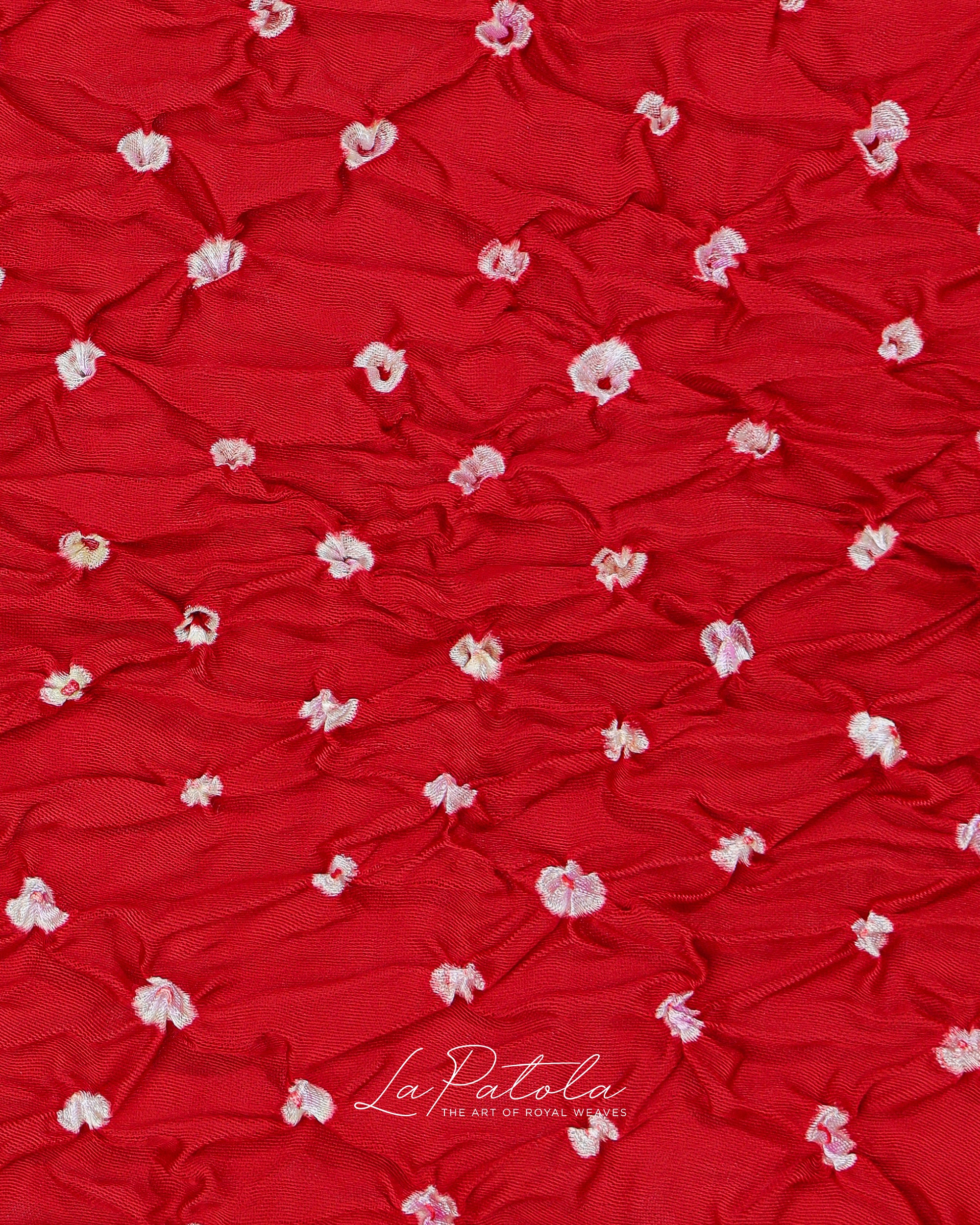 Red Printed Pallu Bandhej Saree