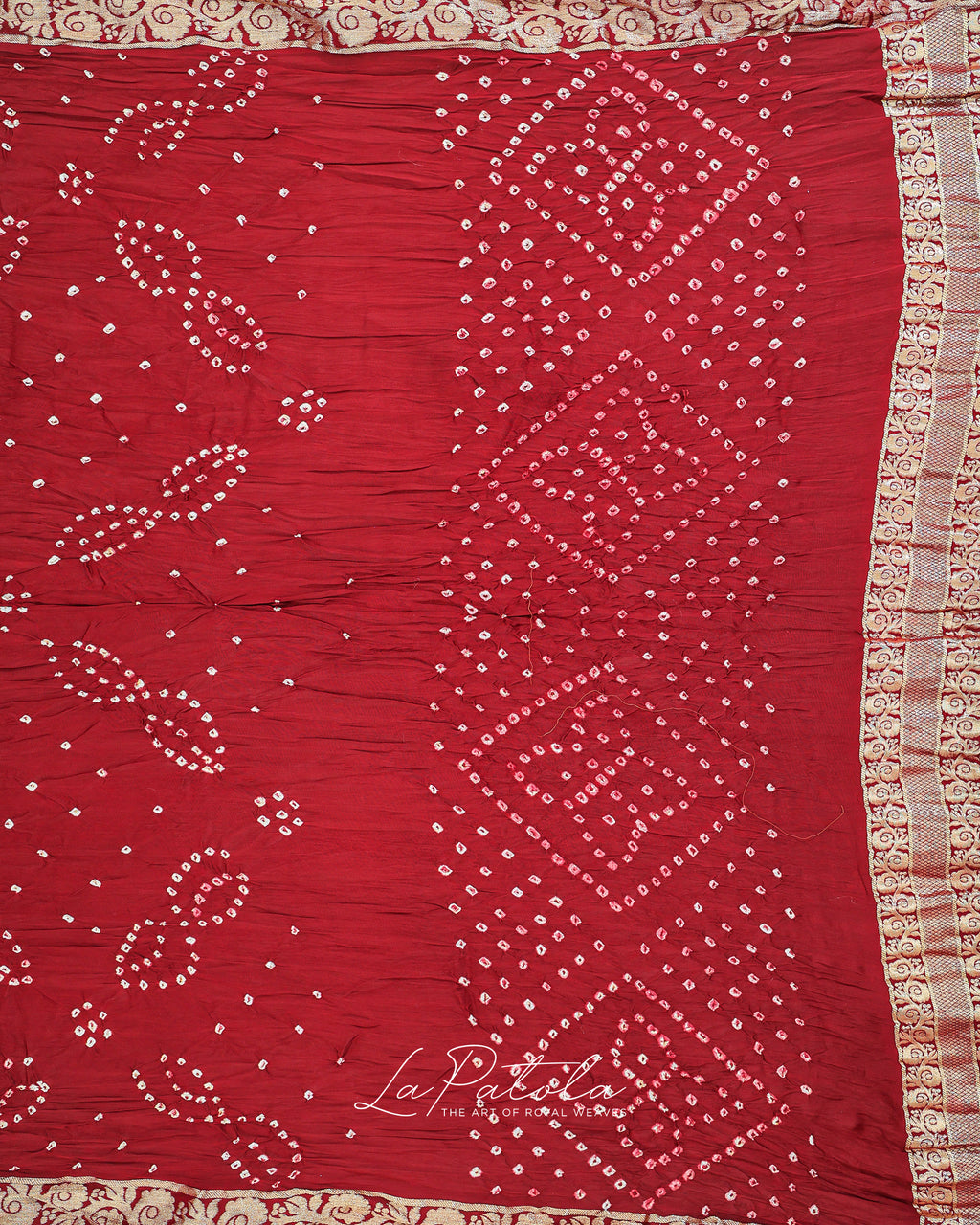 Red Corner Motif Bandhej Saree