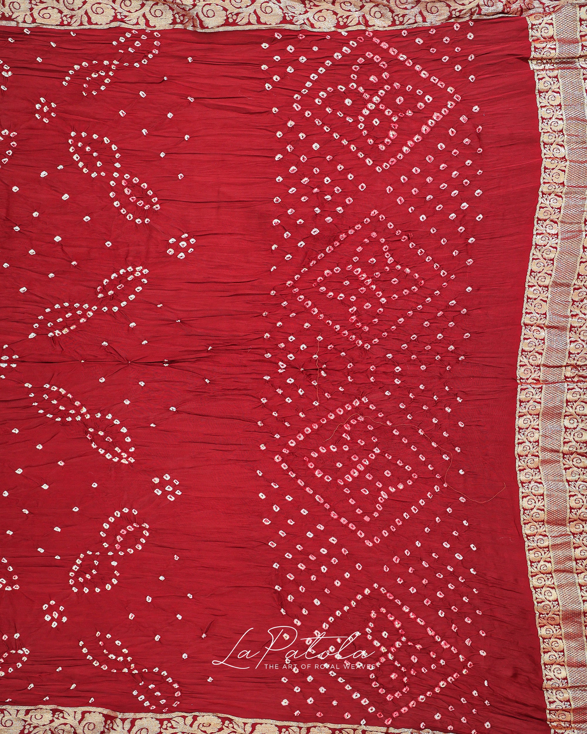 Red Corner Motif Bandhej Saree