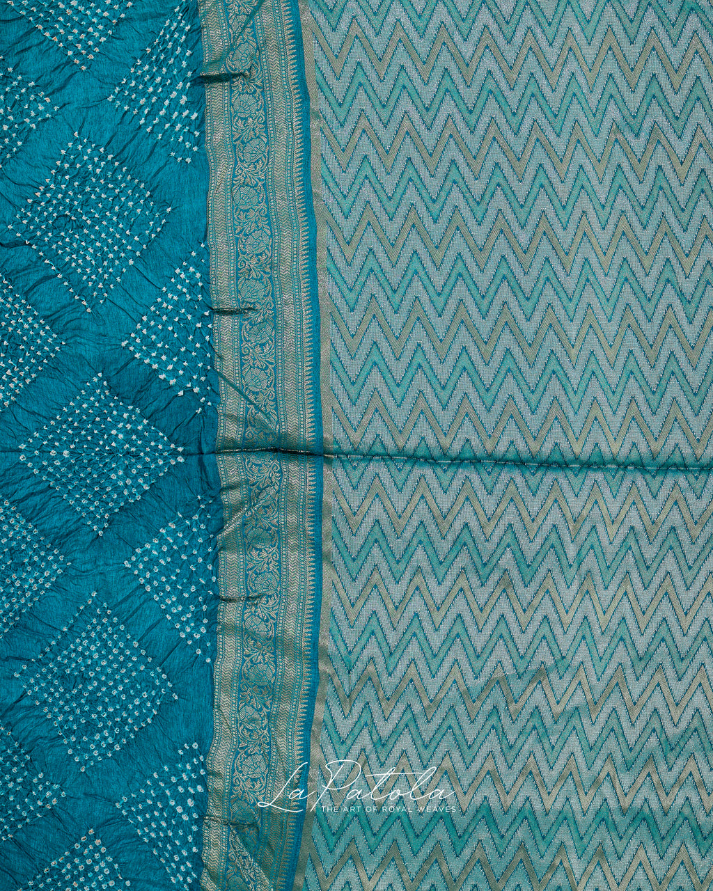Teal Zigzag Leheriya Bandhej Saree