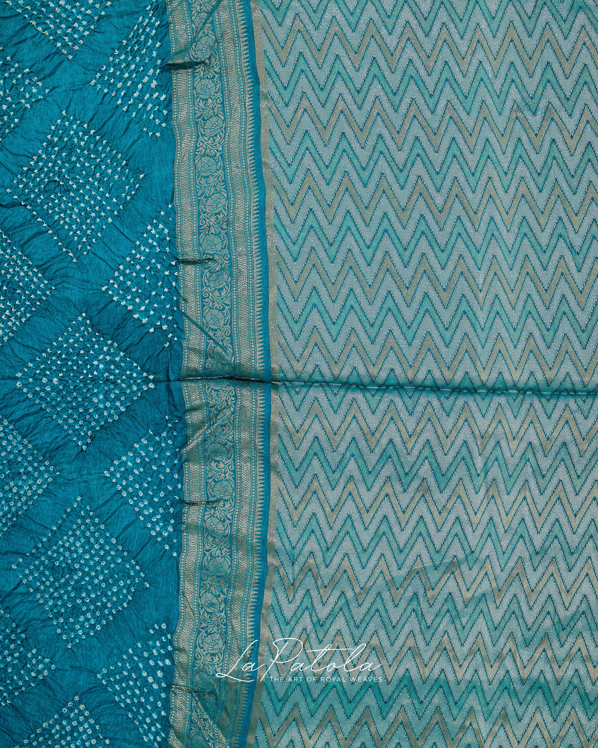 Teal Zigzag Leheriya Bandhej Saree