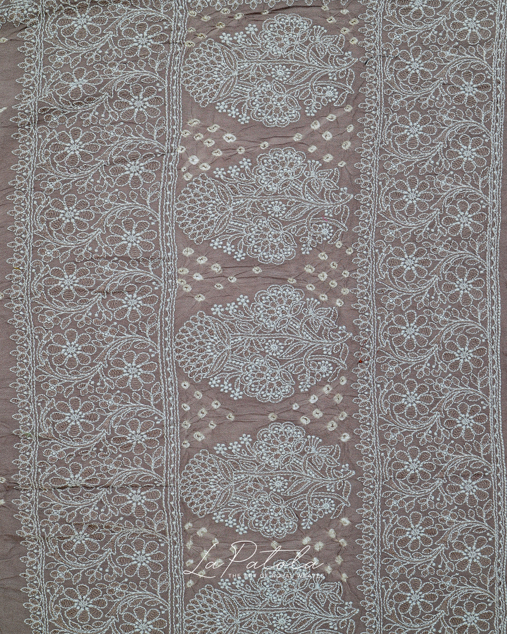 Taupe Micro Dot Bandhej Saree