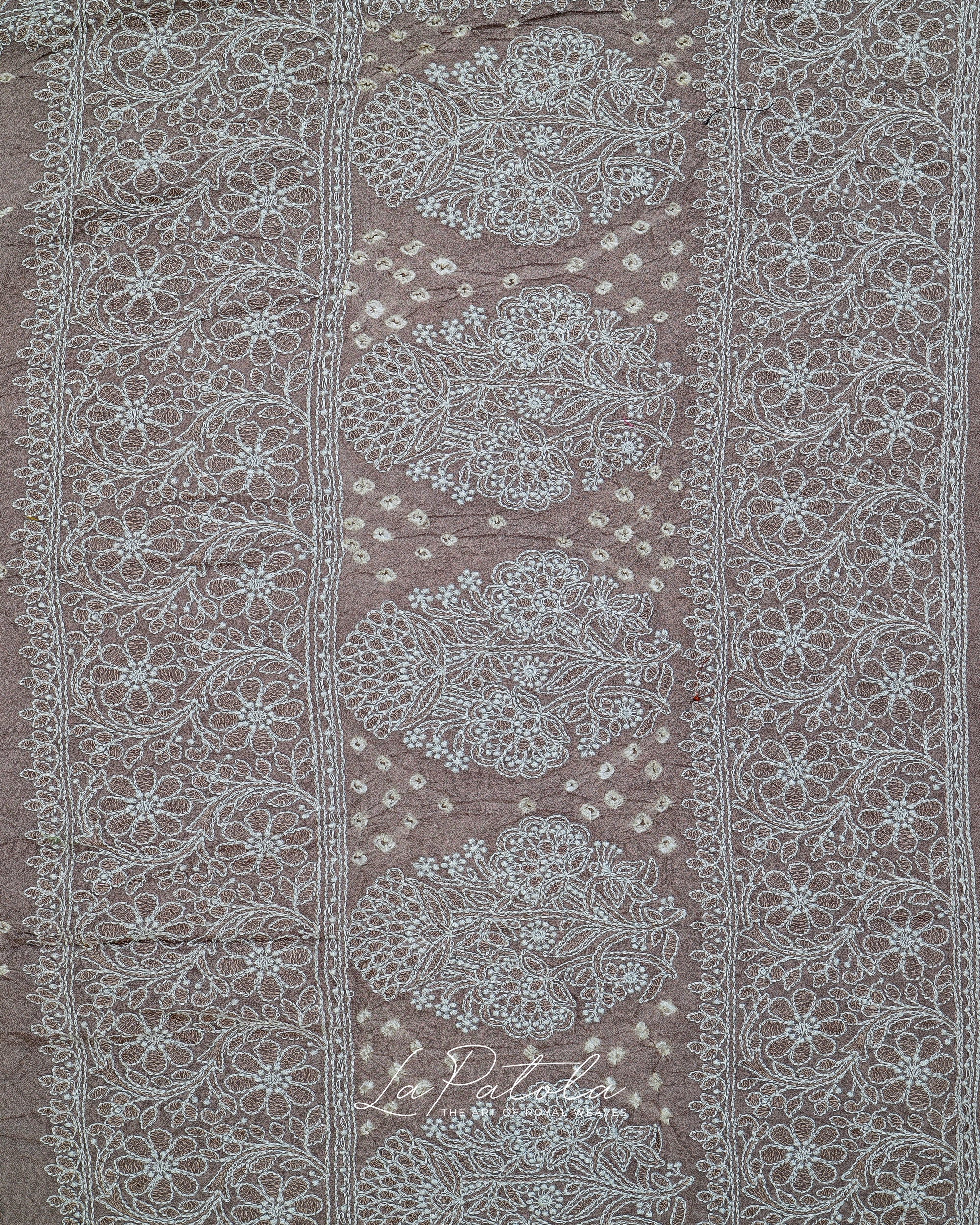 Taupe Micro Dot Bandhej Saree