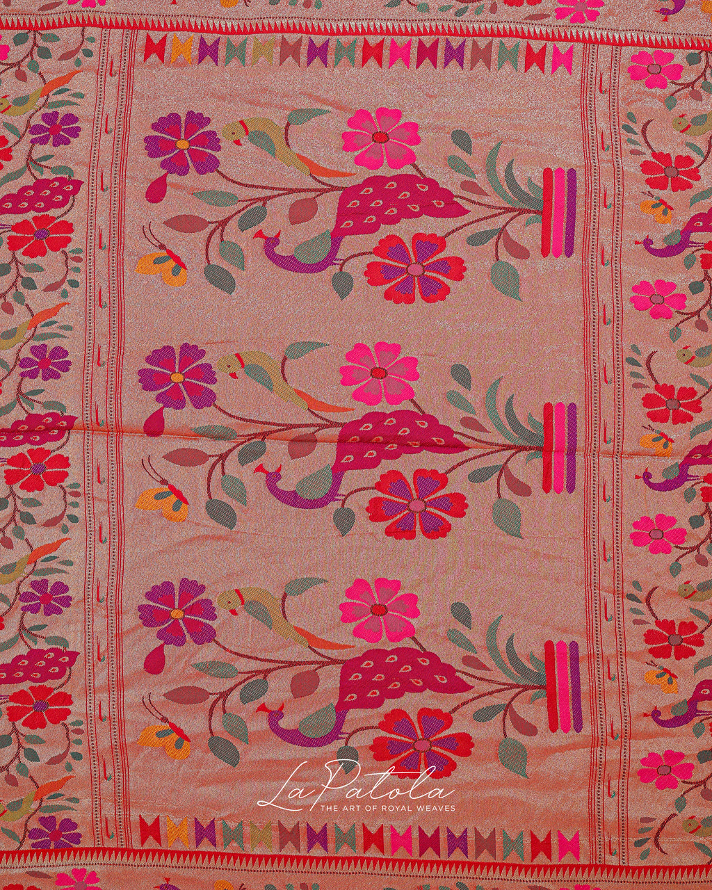 Orange Floral Pallu Bandhej Saree