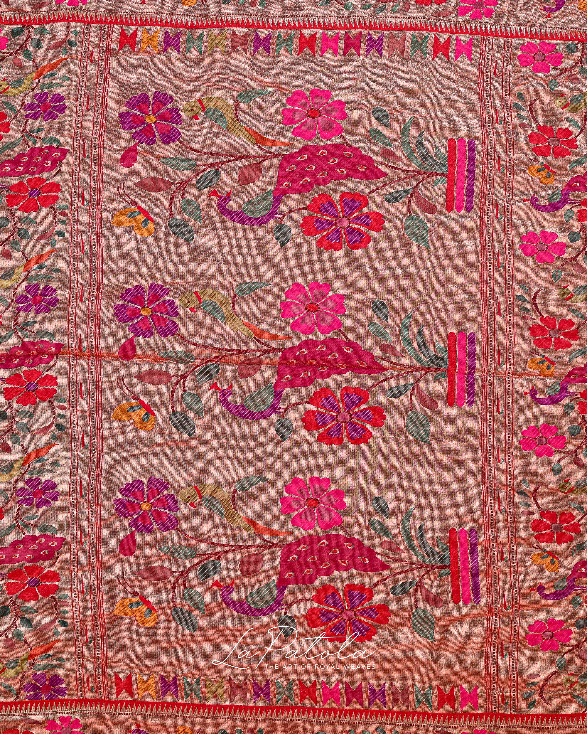 Orange Floral Pallu Bandhej Saree