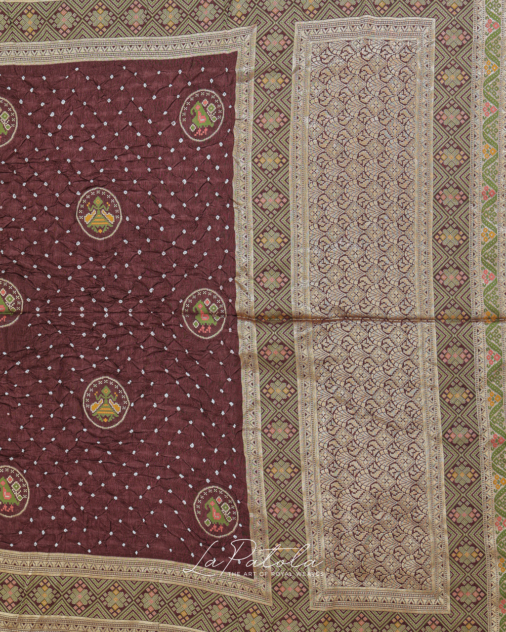 Coffee Brown Coin Motif Bandhej Saree