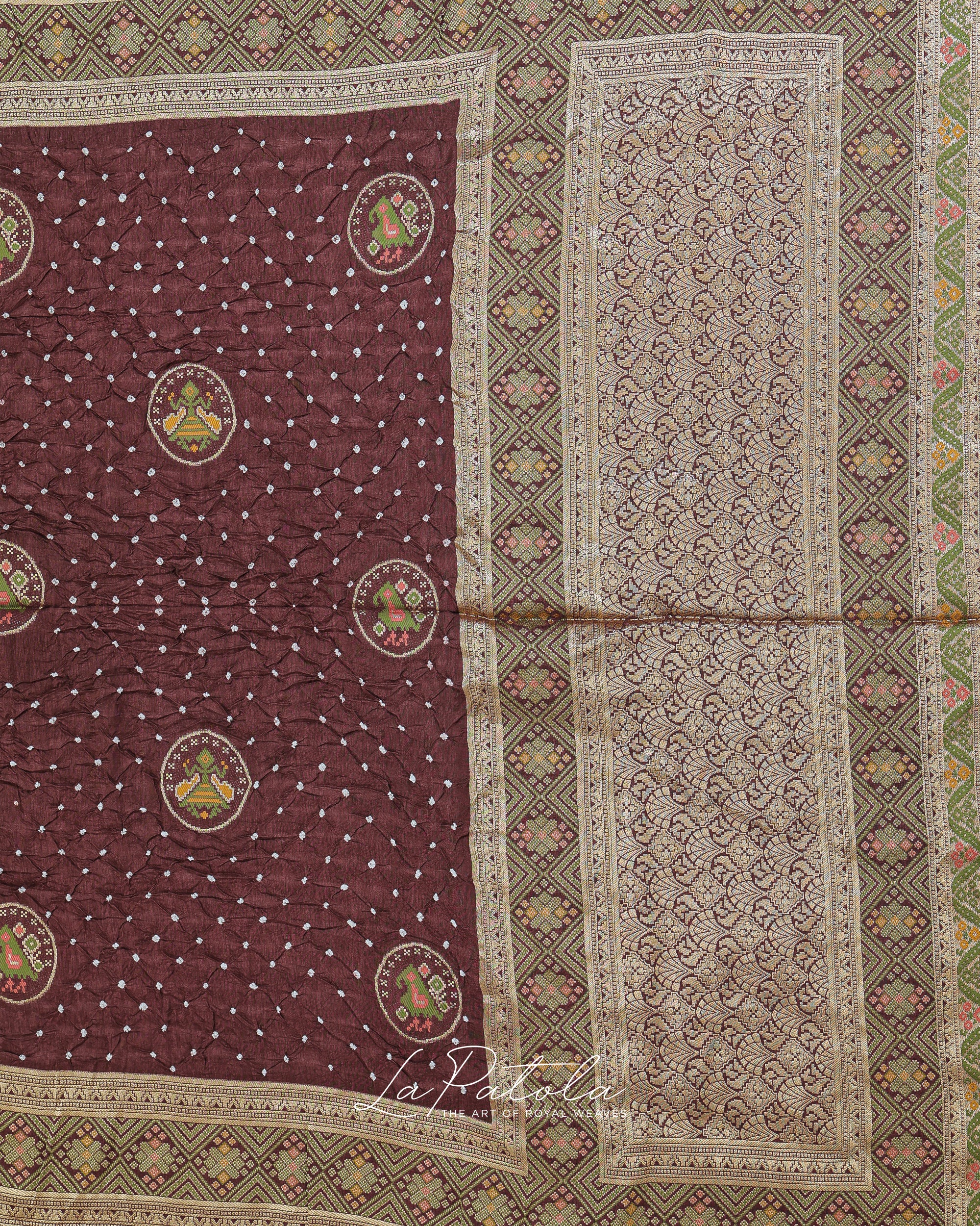 Coffee Brown Coin Motif Bandhej Saree