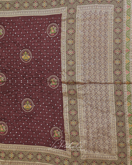 Coffee Brown Coin Motif Bandhej Saree
