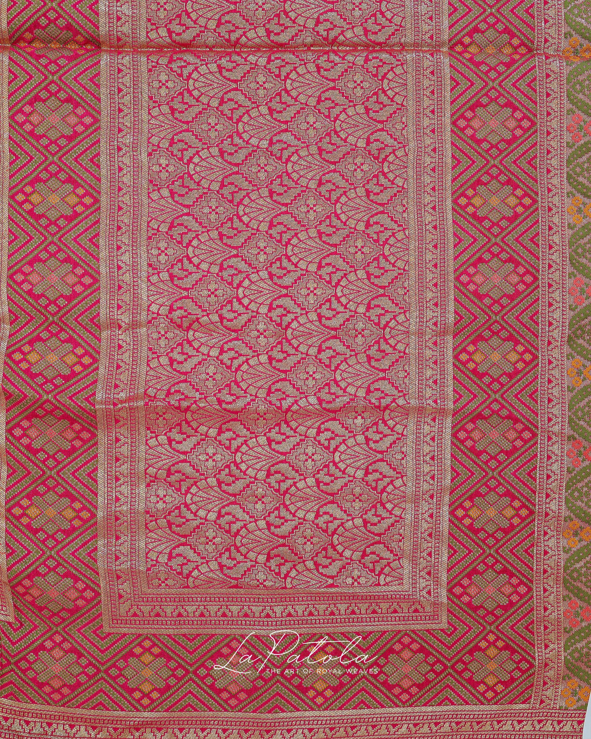 Hot Pink Coin Motif Bandhej Saree