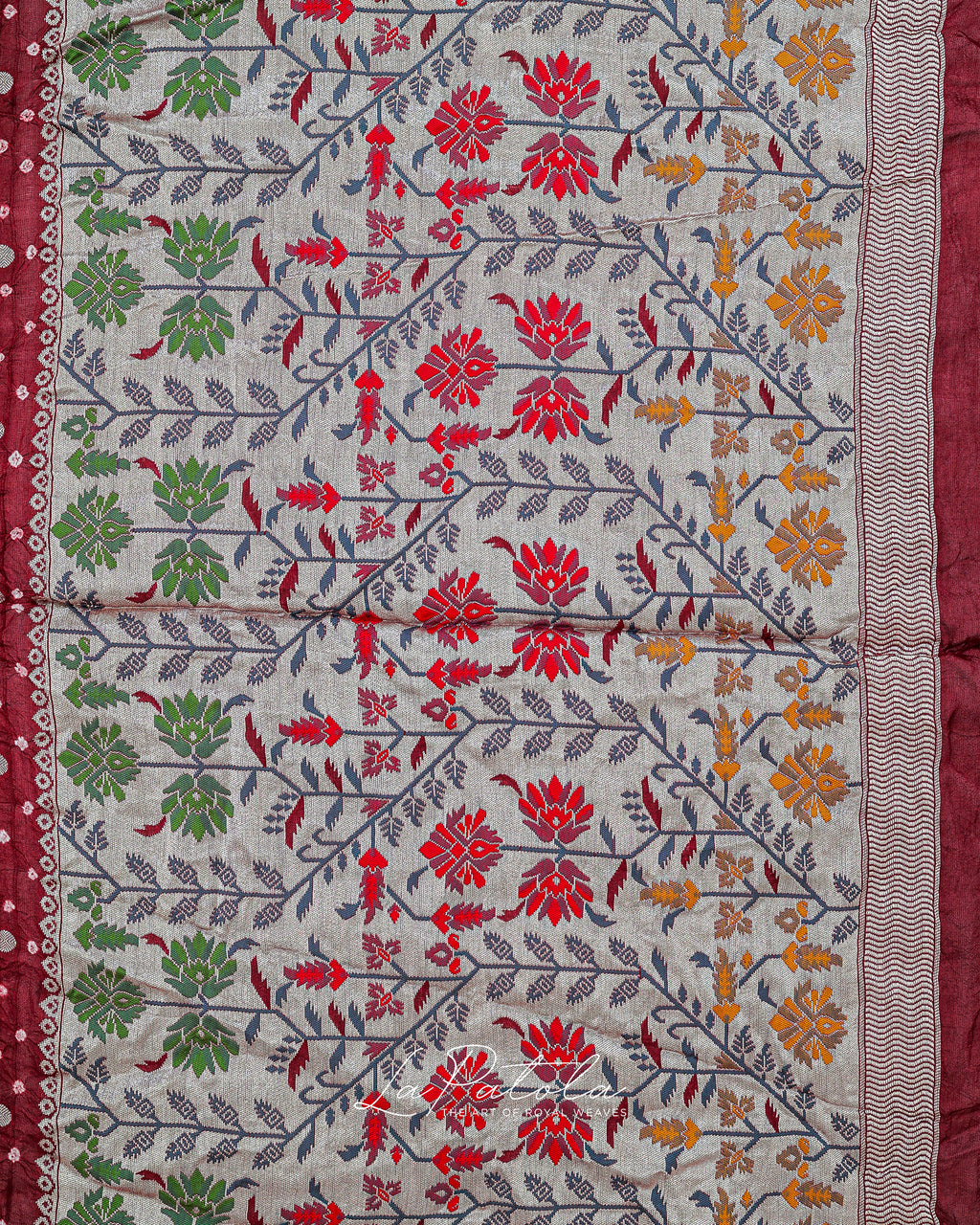 Maroon Floral Panel Bandhej Saree